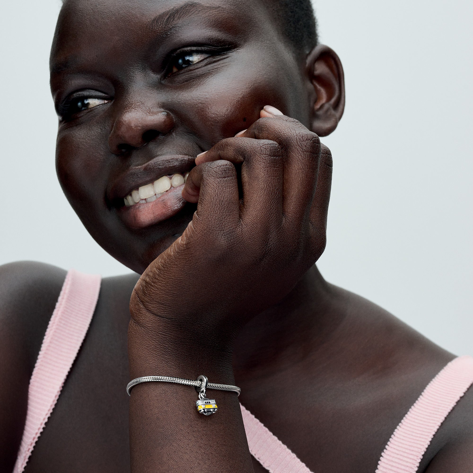 Engravable Lisbon Tram Sterling Silver Double Dangle With Clear And Red Cubic Zirconia, Yellow And White Enamel