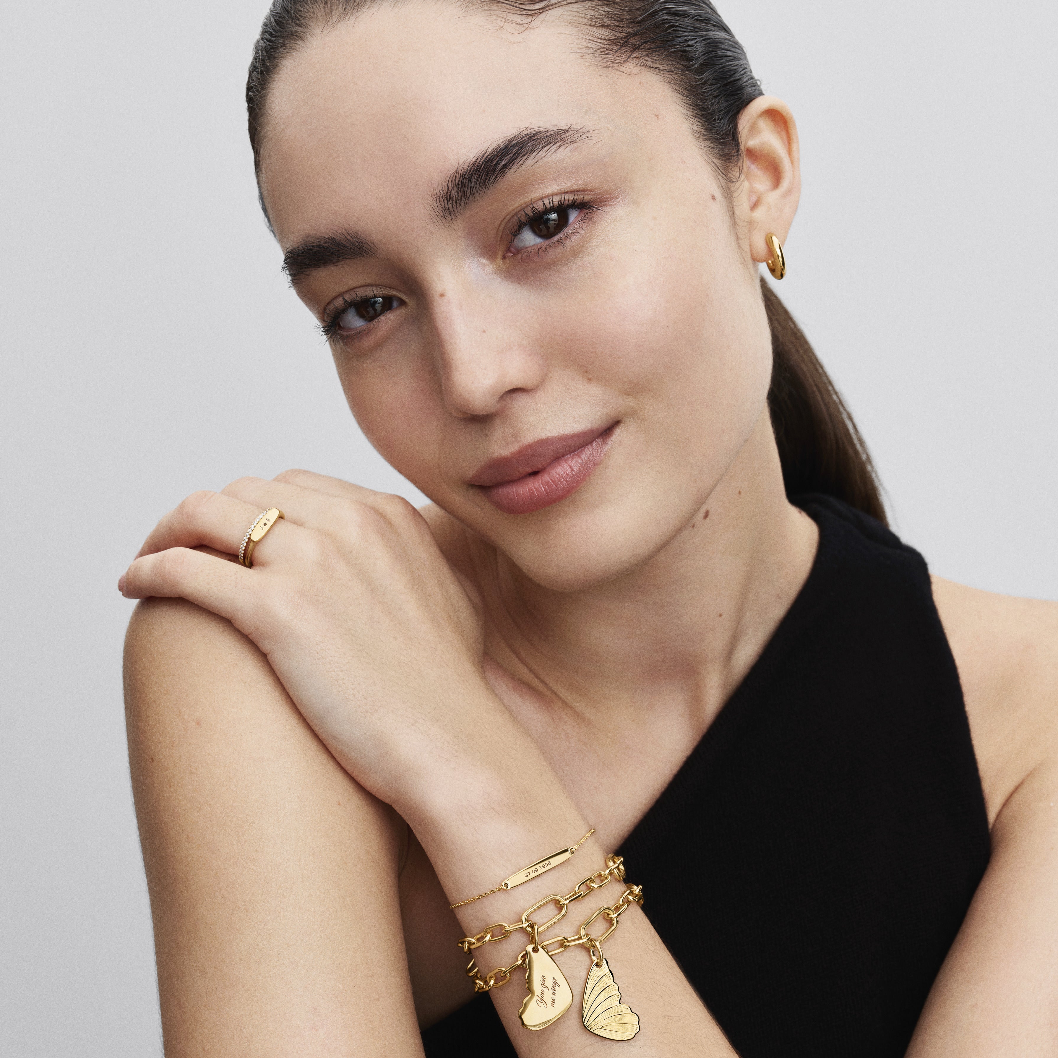 Engravable Butterfly Wing 14K Gold-Plated Pendant