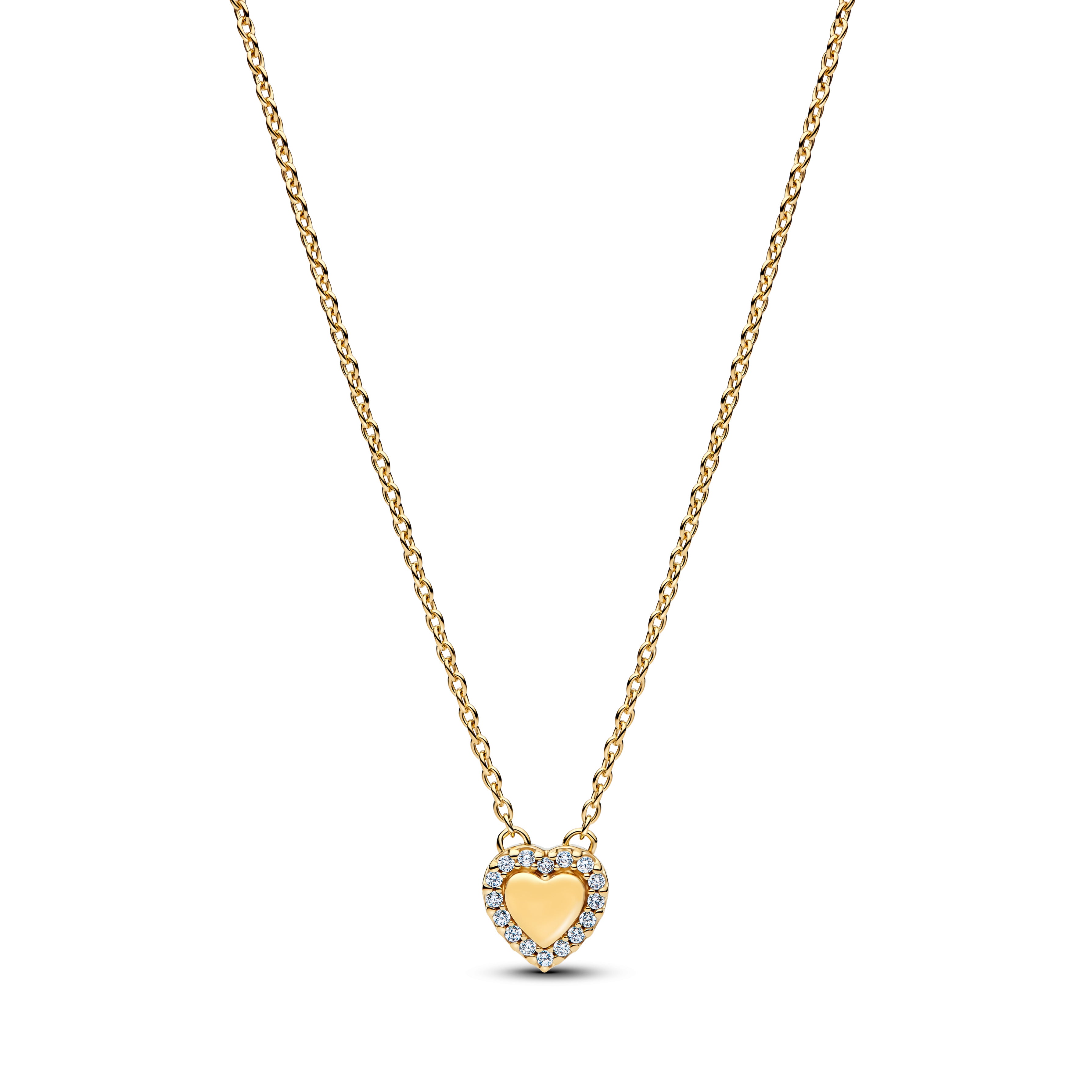Engravable Heart 14K Gold-Plated Collier With Clear Cubic Zirconia