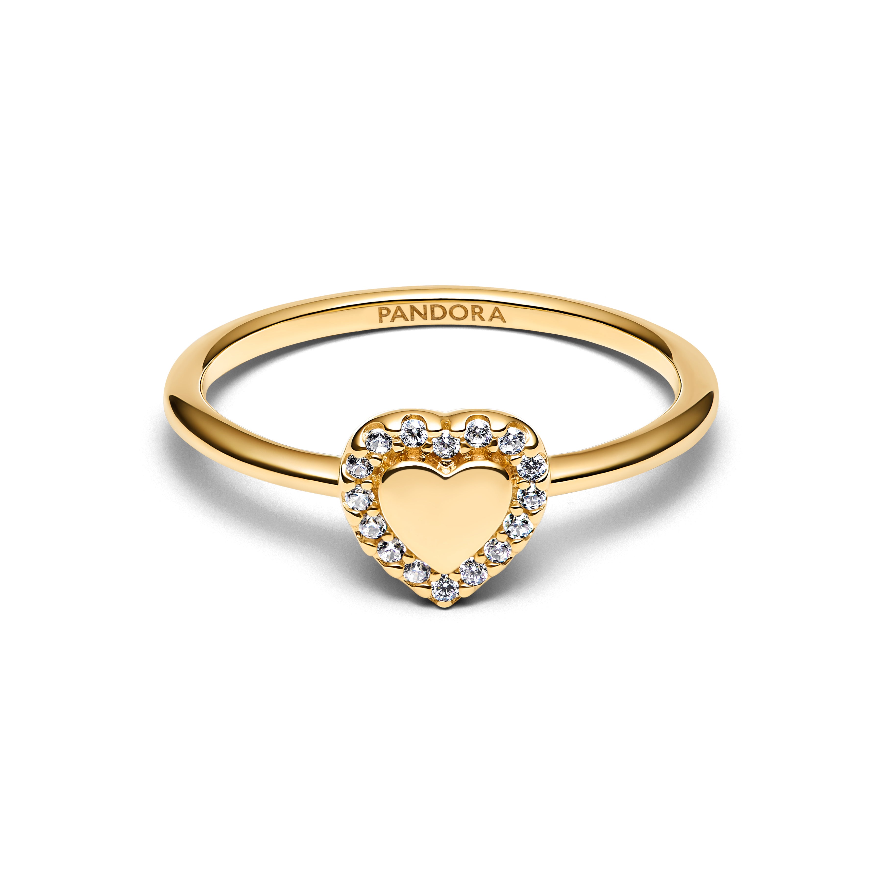 Engravable Heart 14K Gold-Plated Ring With Clear Cubic Zirconia