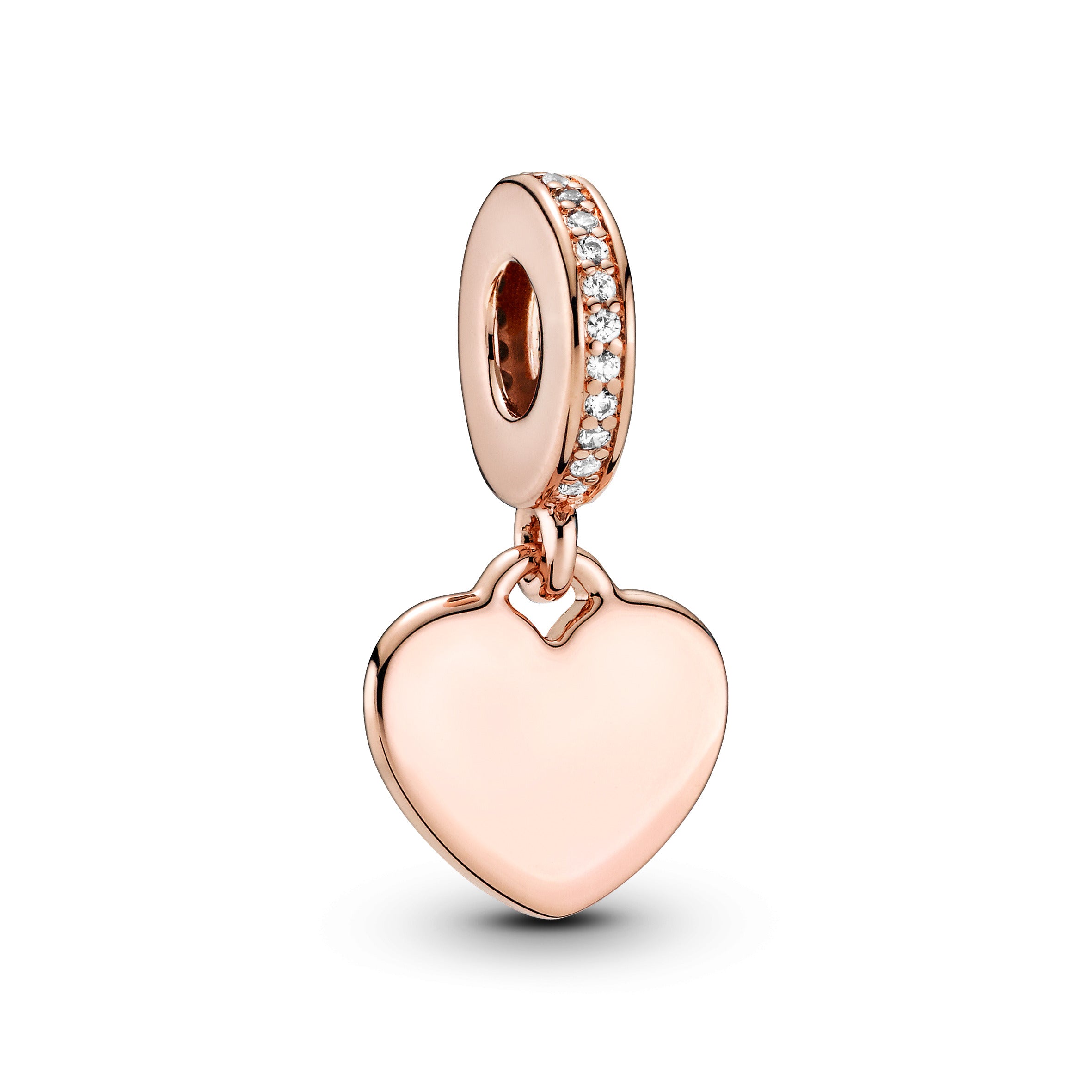 Engravable Heart Disc 14K Rose Gold-Plated Dangle With Clear Cubic Zirconia