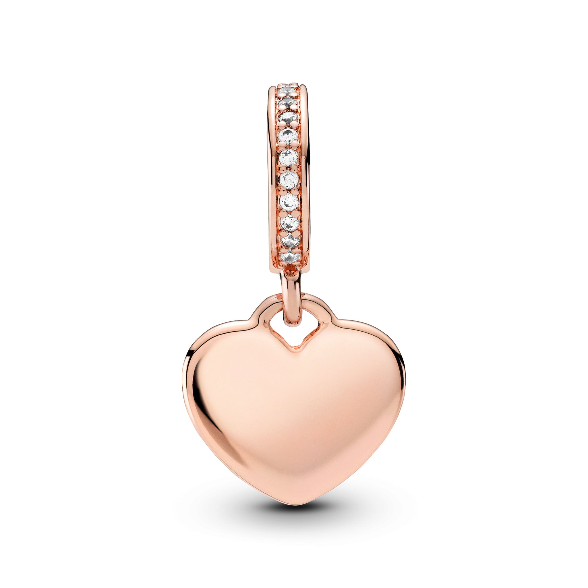 Engravable Heart Disc 14K Rose Gold-Plated Dangle With Clear Cubic Zirconia