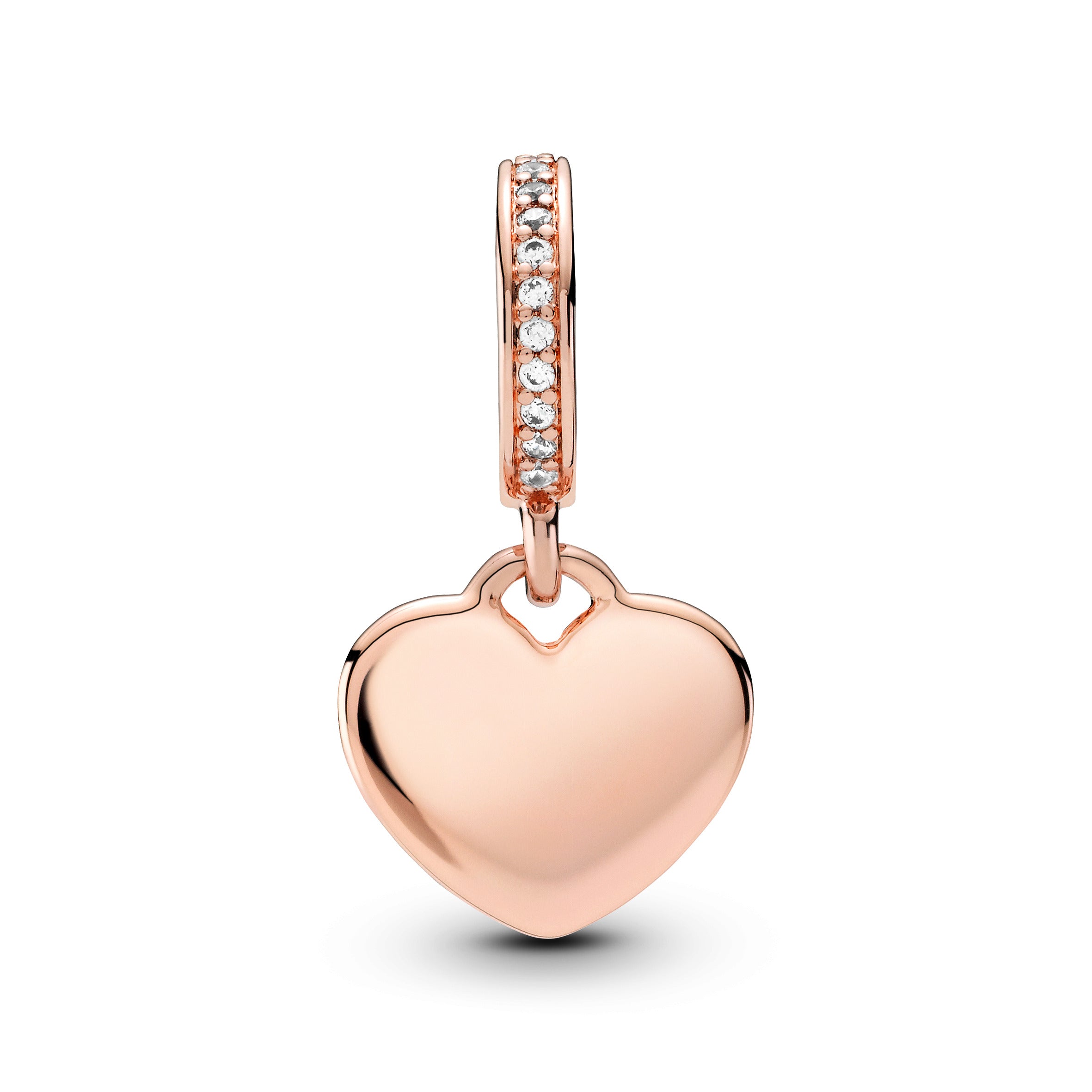 Engravable Heart Disc 14K Rose Gold-Plated Dangle With Clear Cubic Zirconia