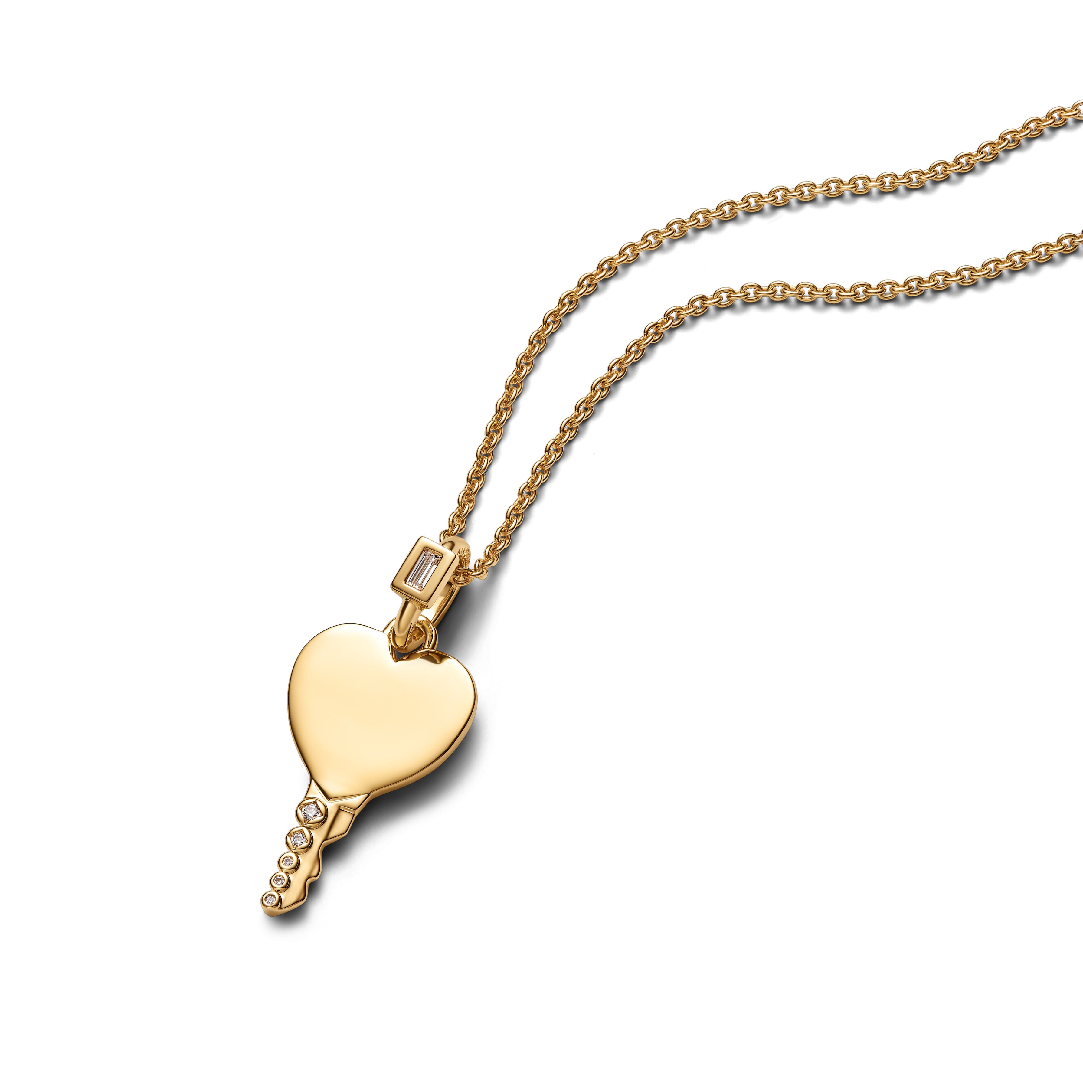 Engravable Heart Key 14K Gold-Plated Pendant With Clear Cubic Zirconia