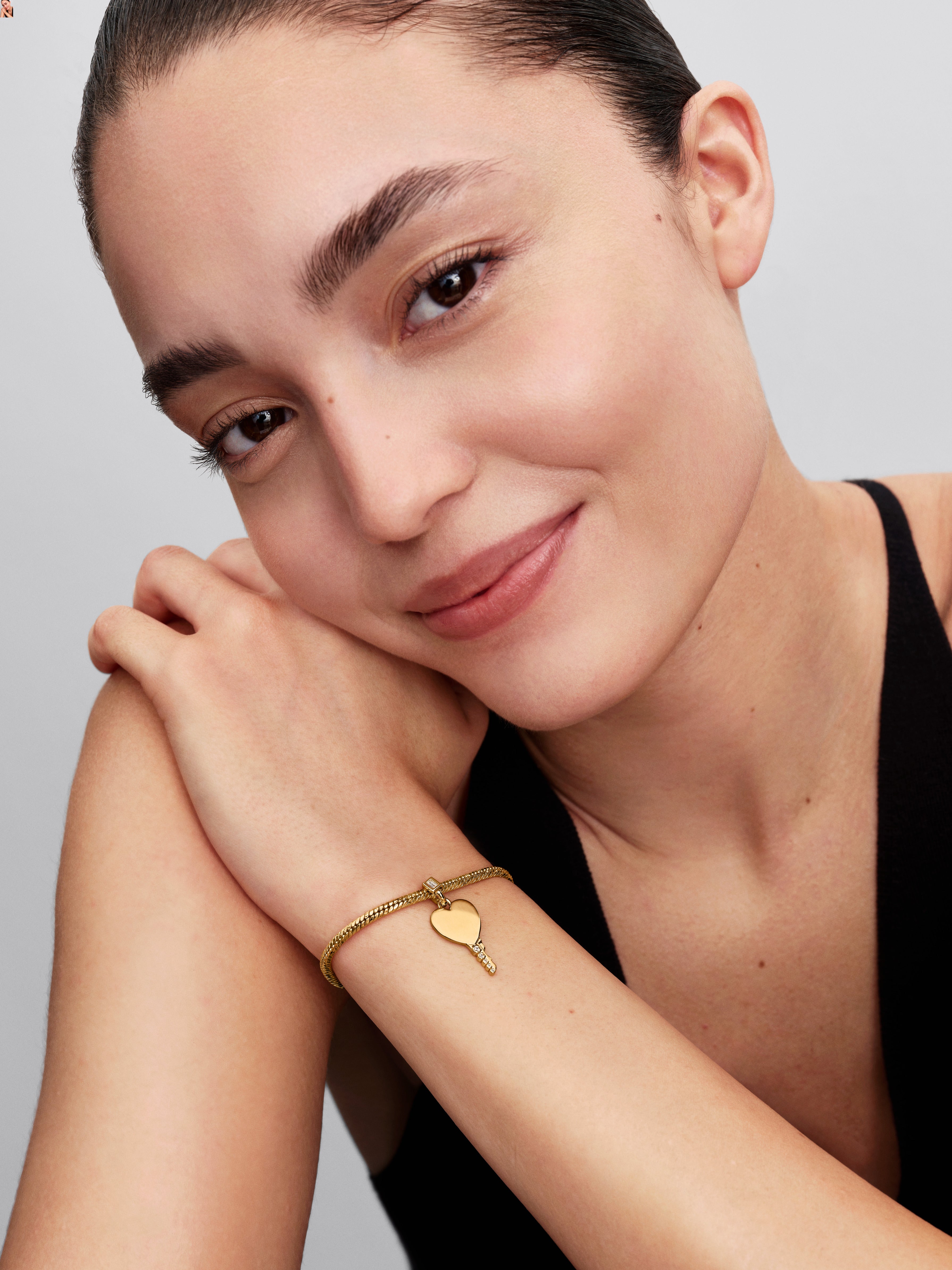 Engravable Heart Key 14K Gold-Plated Pendant With Clear Cubic Zirconia