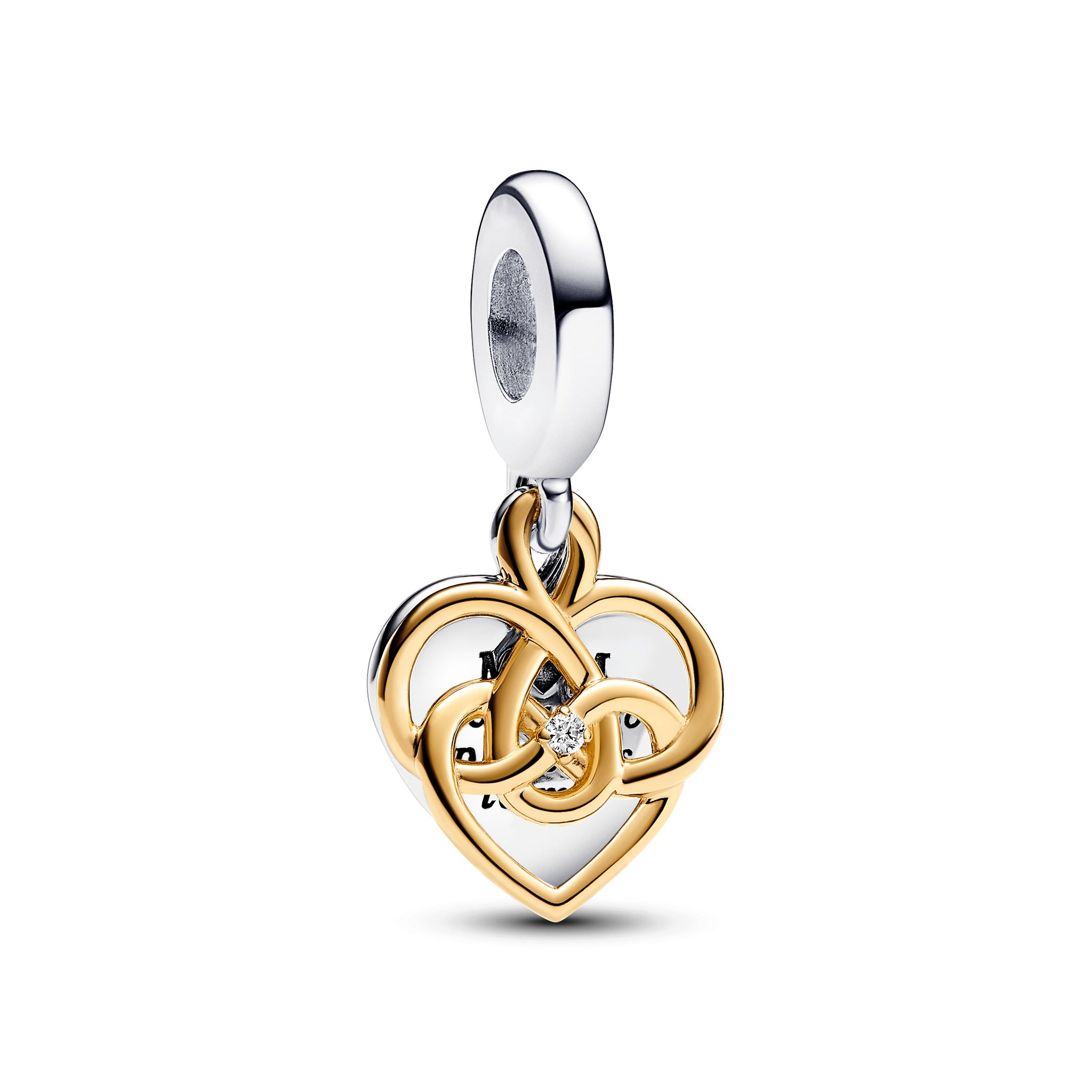 Engravable Heart Sterling Silver And 14K Gold-Plated Double Dangle With 0.009 Ct Tw Ghi Vs2+Round Brilliant-Cut Lab-Grown Diamond