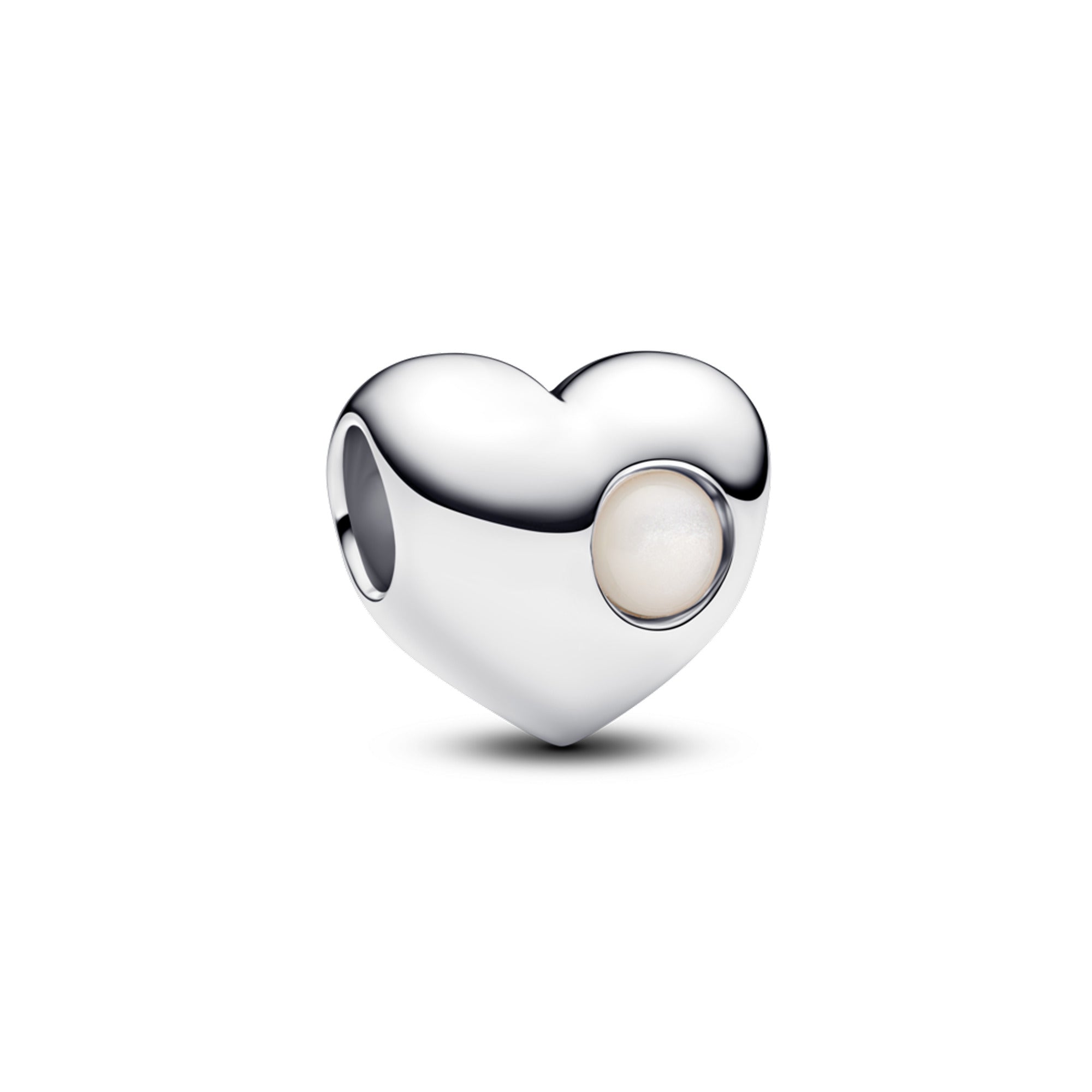 Engravable Heart Sterling Silver Charm With Bioresin Man-Made Mother Of Pearl