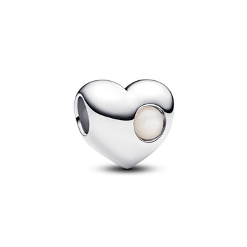 Engravable Heart Sterling Silver Charm With Bioresin Man-Made Mother Of Pearl