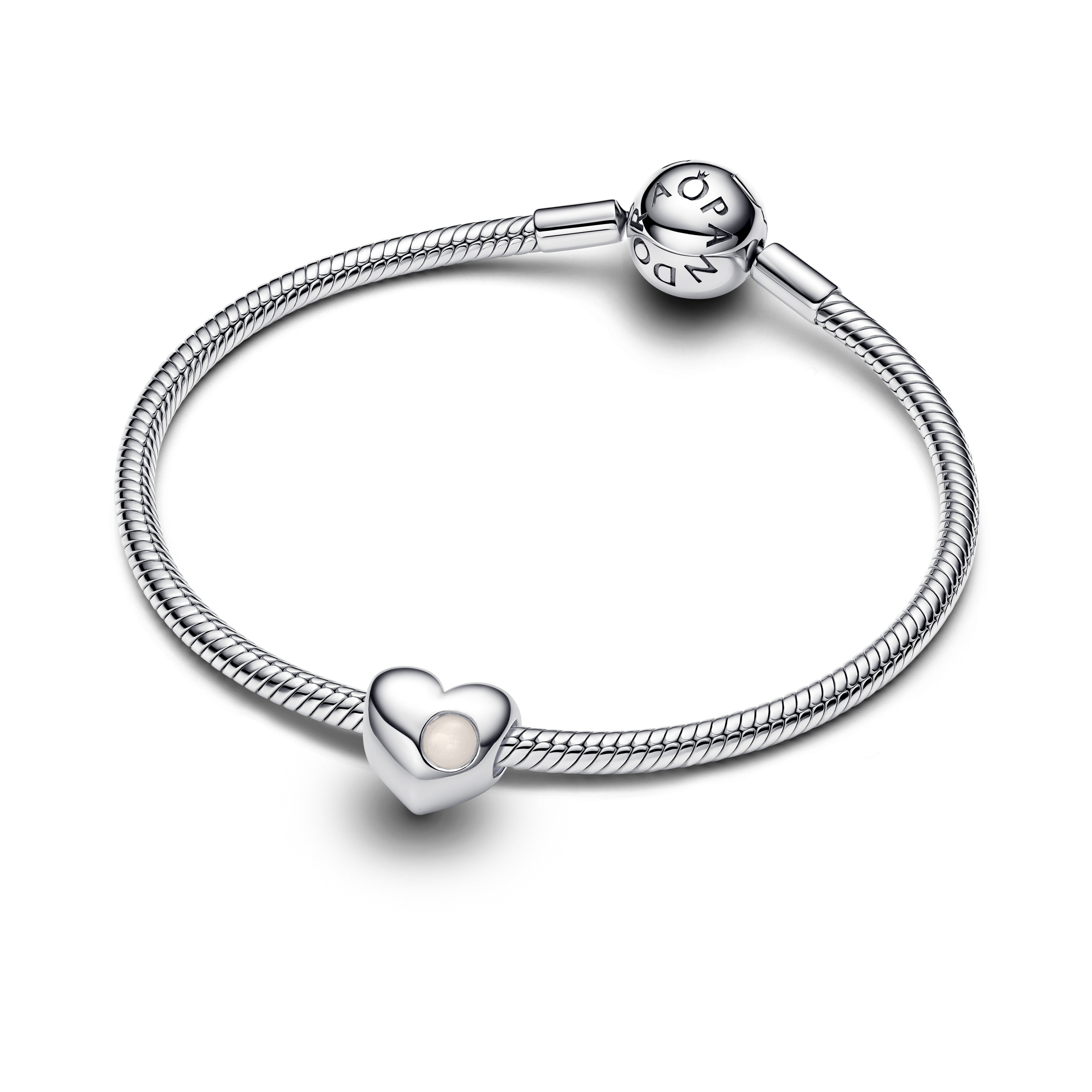 Engravable Heart Sterling Silver Charm With Bioresin Man-Made Mother Of Pearl