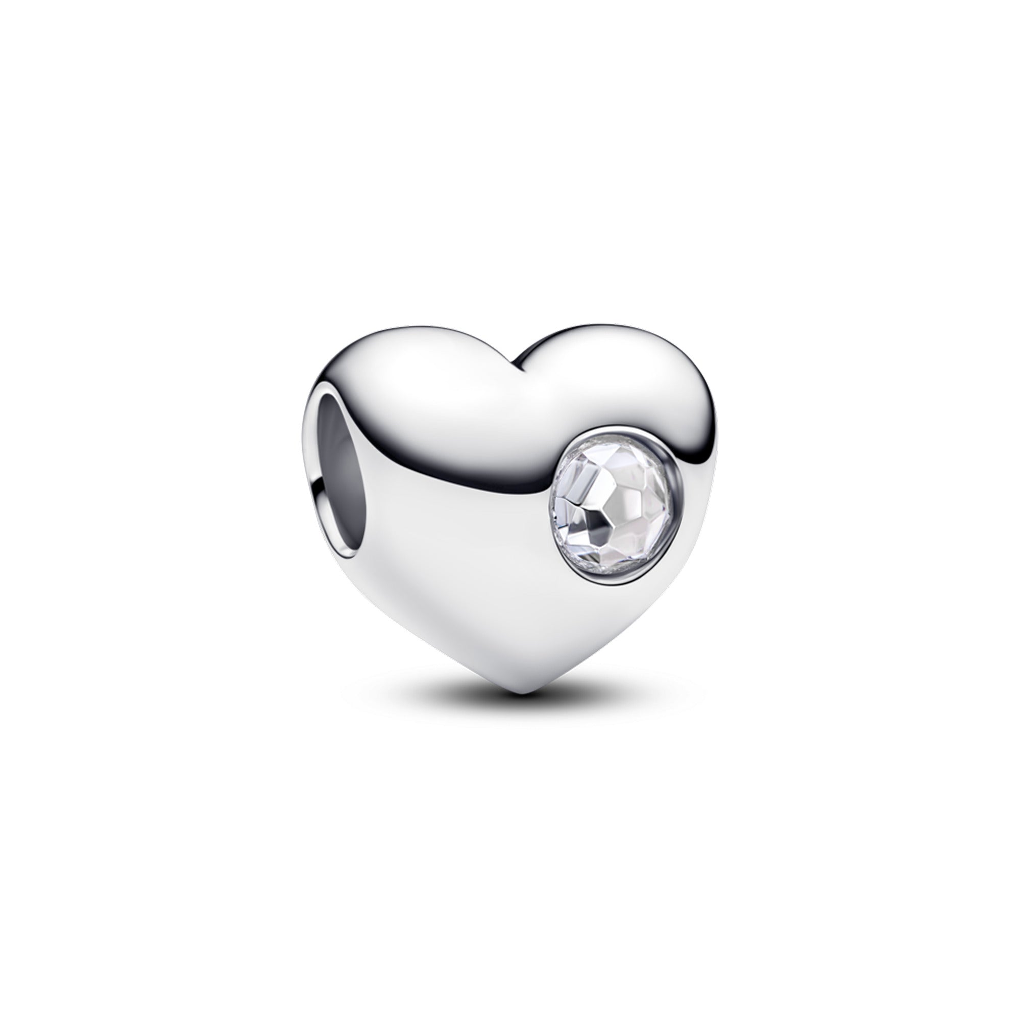 Engravable Heart Sterling Silver Charm With Clear Cubic Zirconia