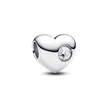 Engravable Heart Sterling Silver Charm With Clear Cubic Zirconia