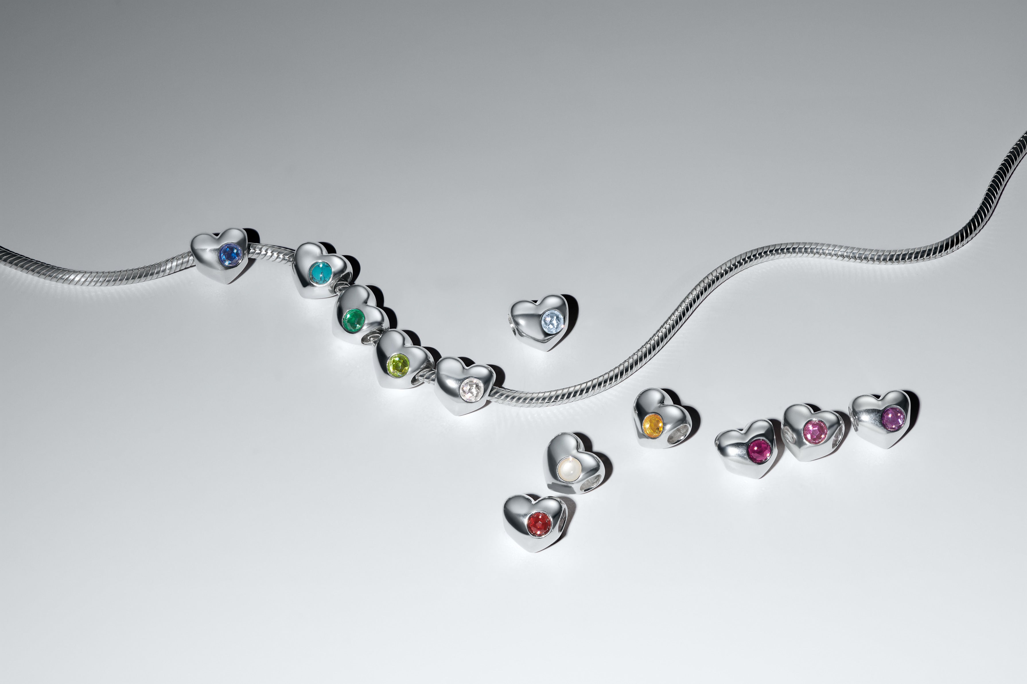 Engravable Heart Sterling Silver Charm With Clear Cubic Zirconia