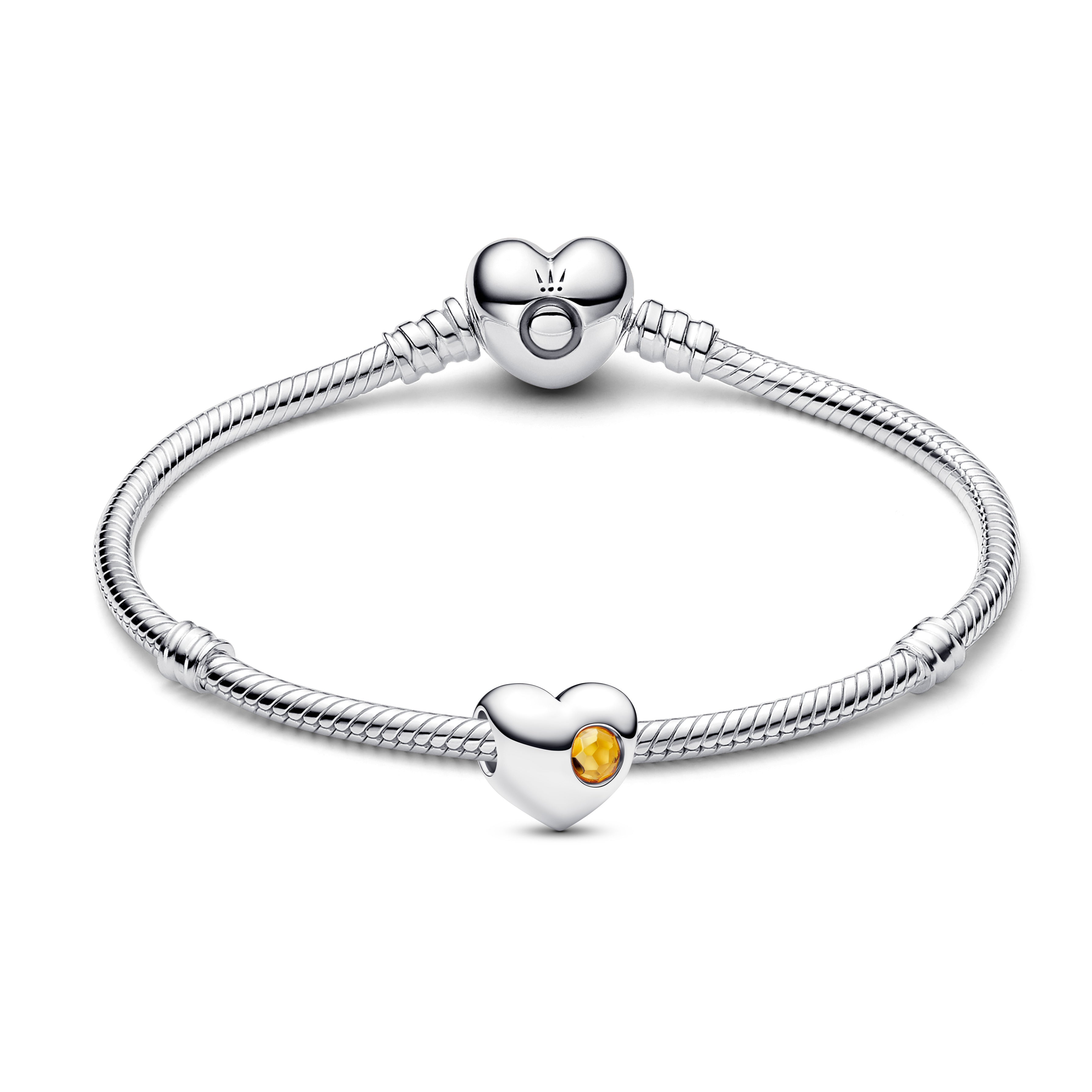 Engravable Heart Sterling Silver Charm With Honey Coloured Crystal