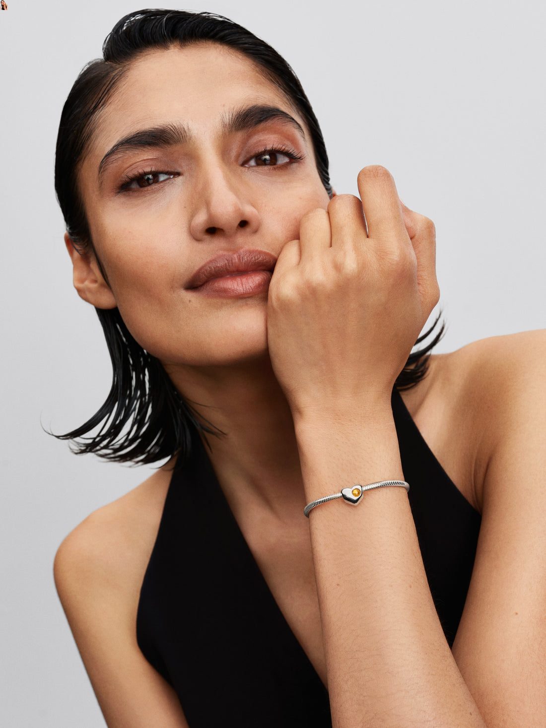 Engravable Heart Sterling Silver Charm With Honey Coloured Crystal