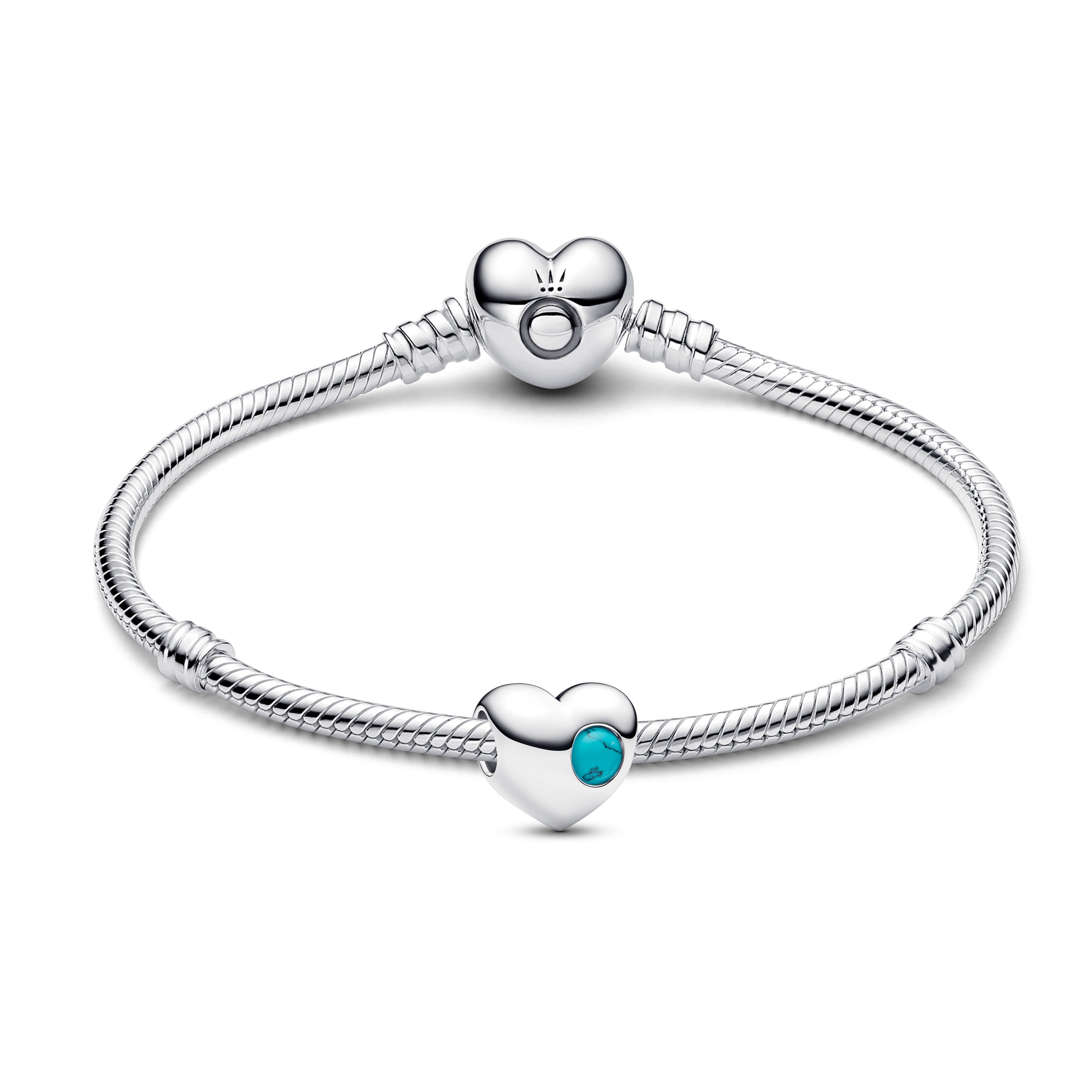 Engravable Heart Sterling Silver Charm With Imitation Turquoise