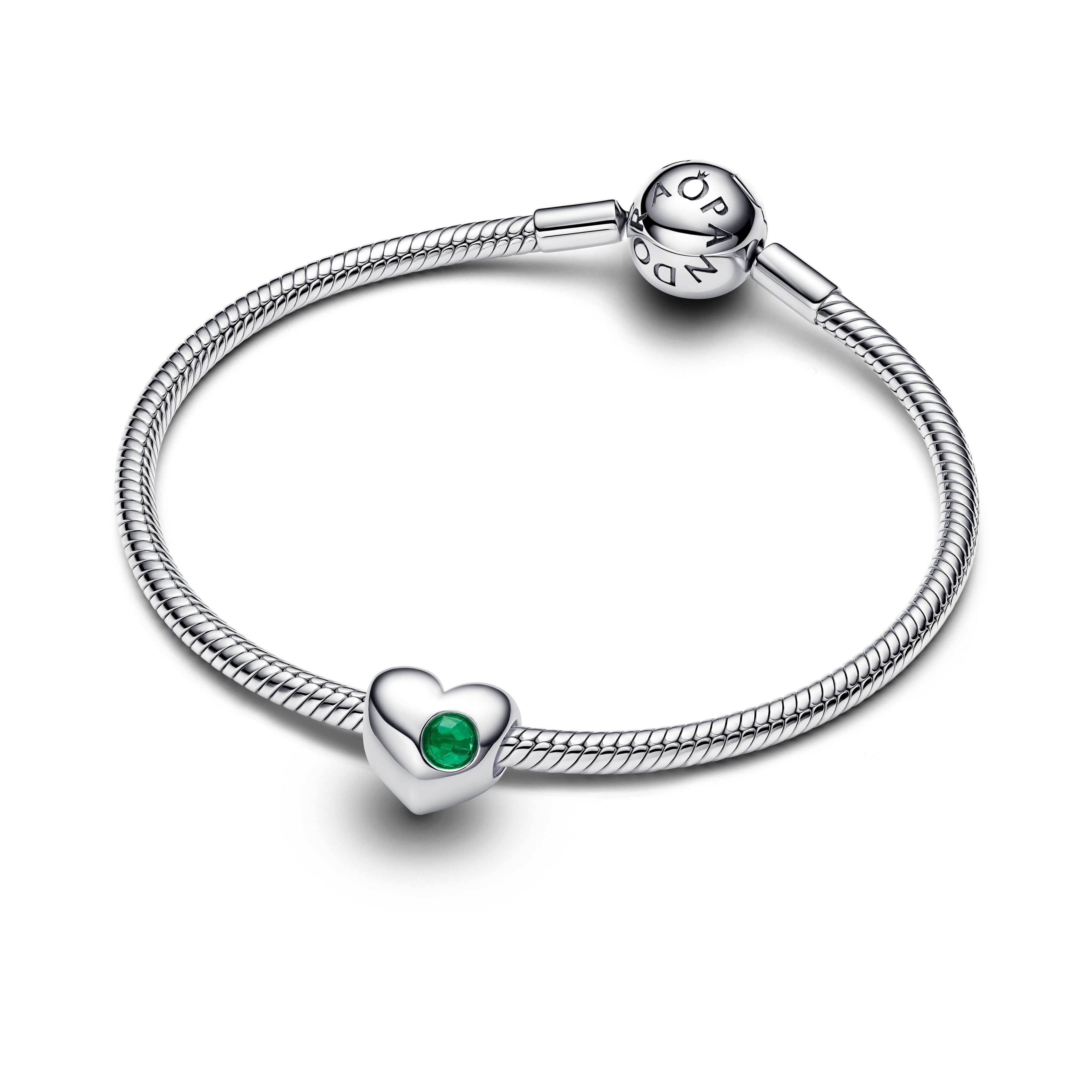 Engravable Heart Sterling Silver Charm With Royal Green Crystal