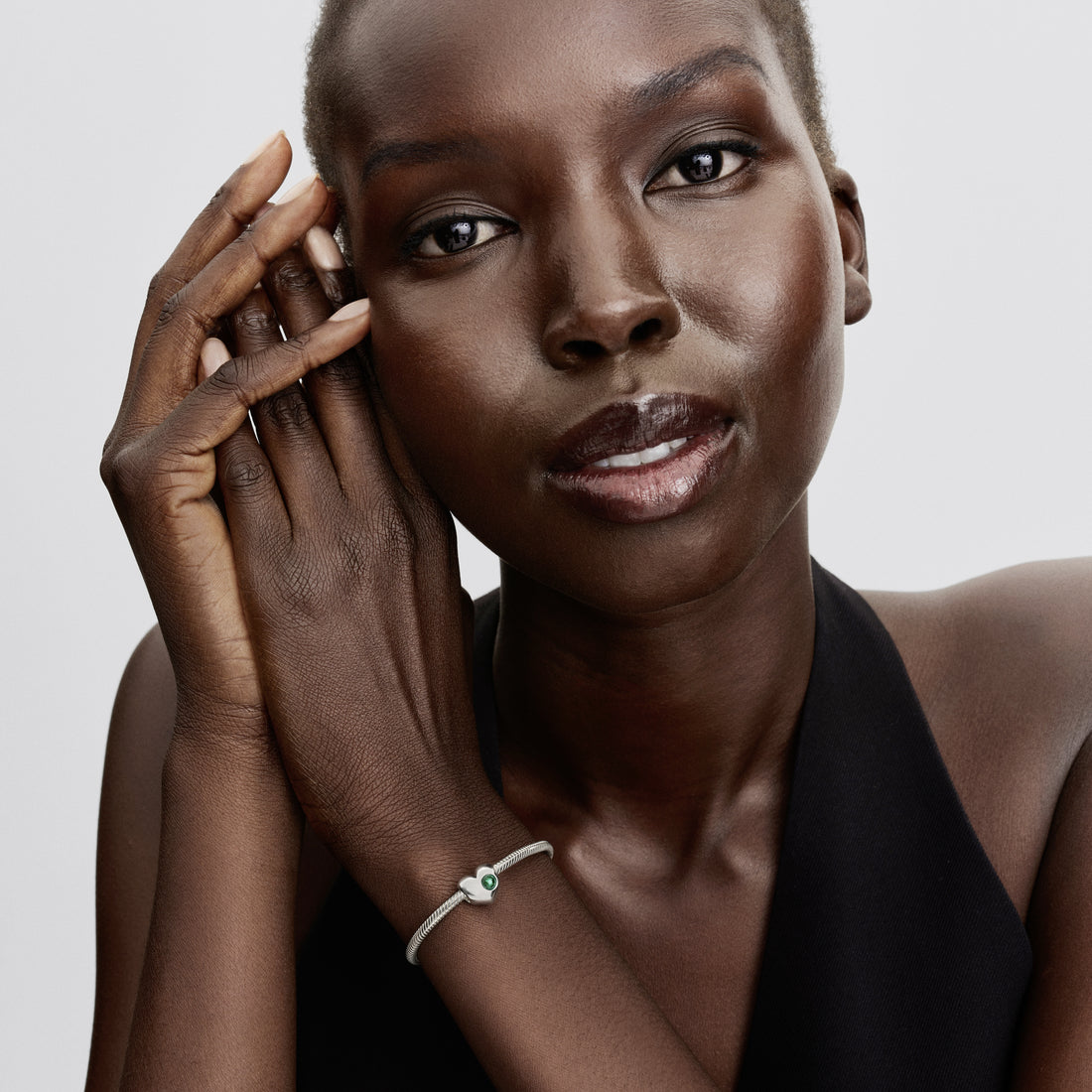 Engravable Heart Sterling Silver Charm With Royal Green Crystal