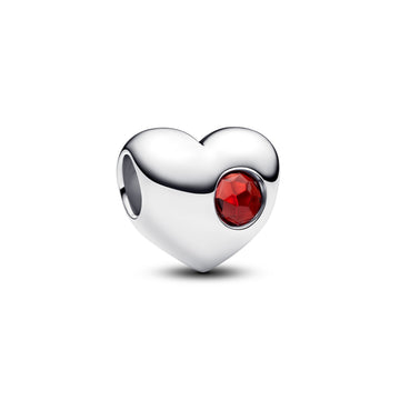 Engravable Heart Sterling Silver Charm With Salsa Red Crystal