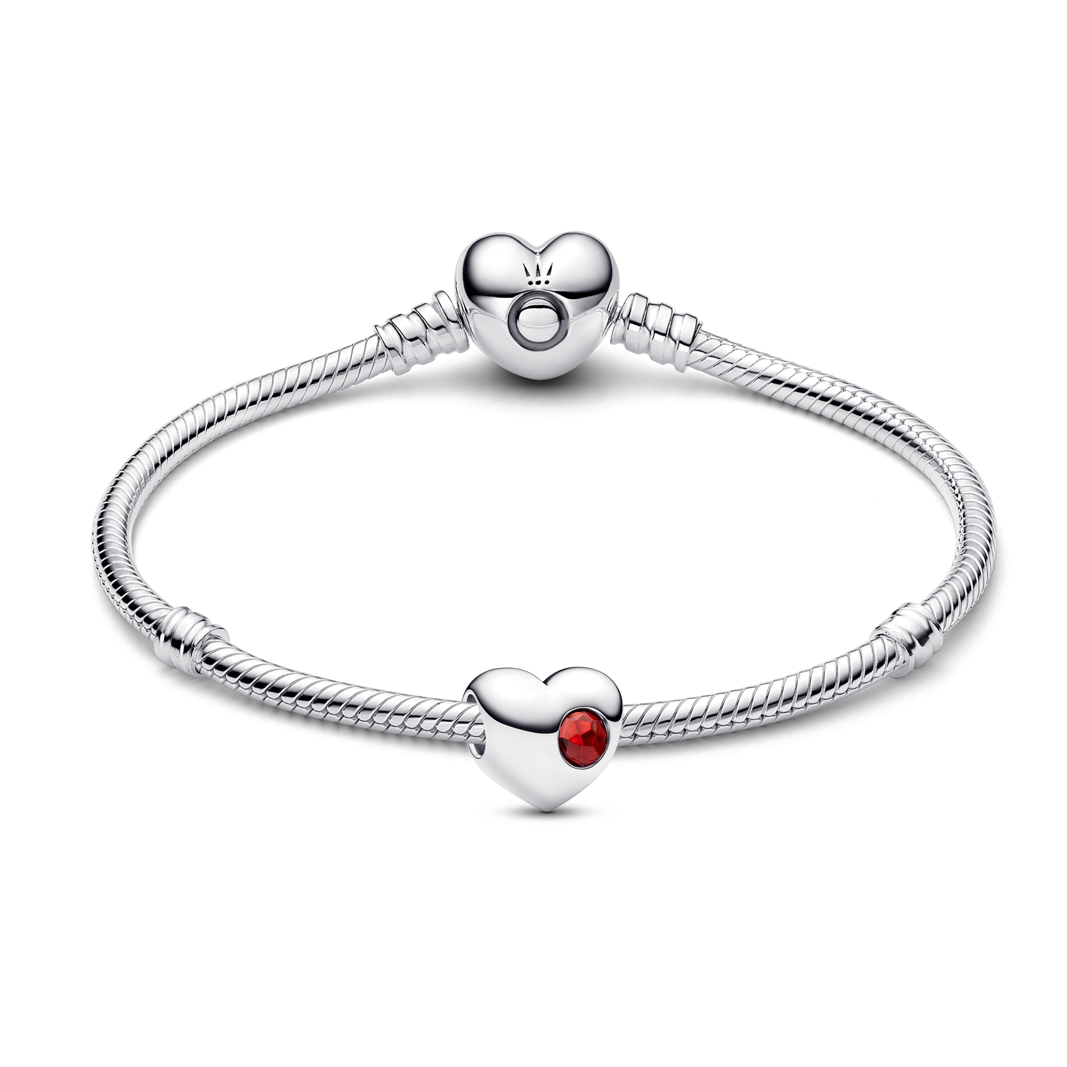 Engravable Heart Sterling Silver Charm With Salsa Red Crystal