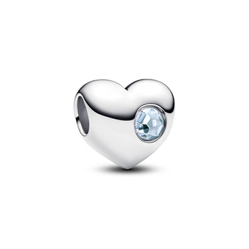 Engravable Heart Sterling Silver Charm With Sea Aqua Blue Crystal