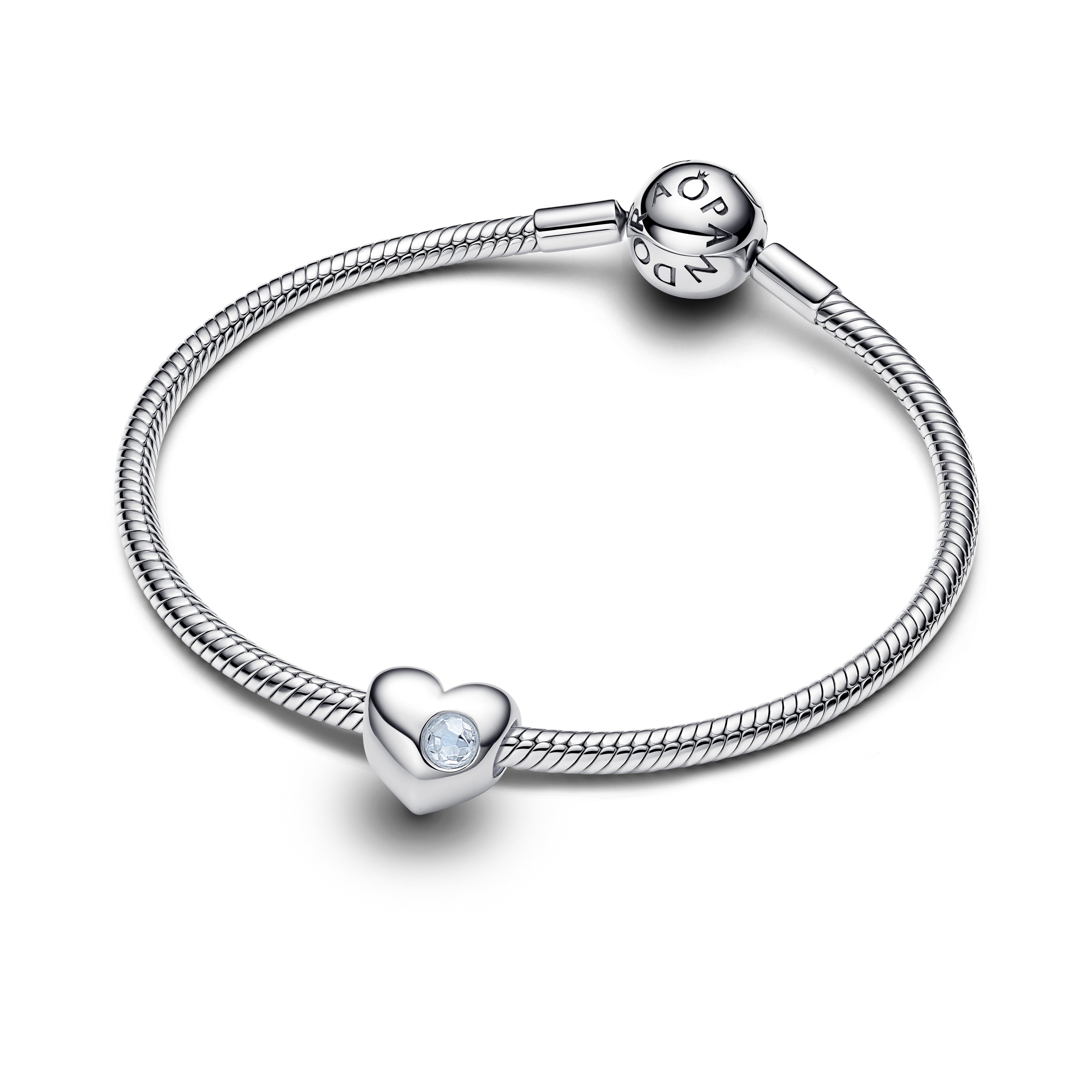 Engravable Heart Sterling Silver Charm With Sea Aqua Blue Crystal