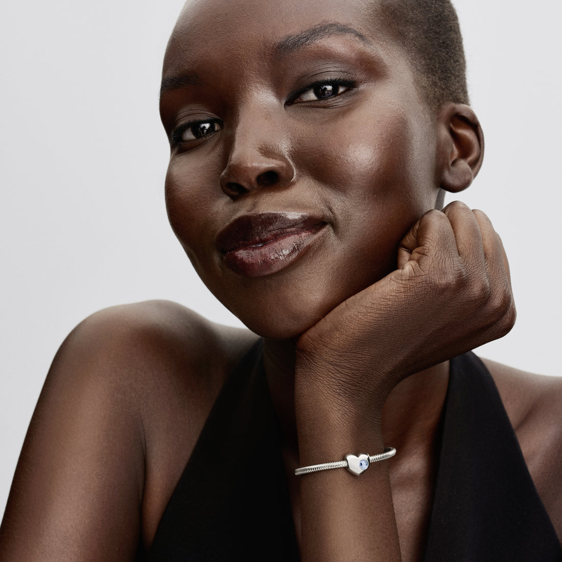 Engravable Heart Sterling Silver Charm With Sea Aqua Blue Crystal