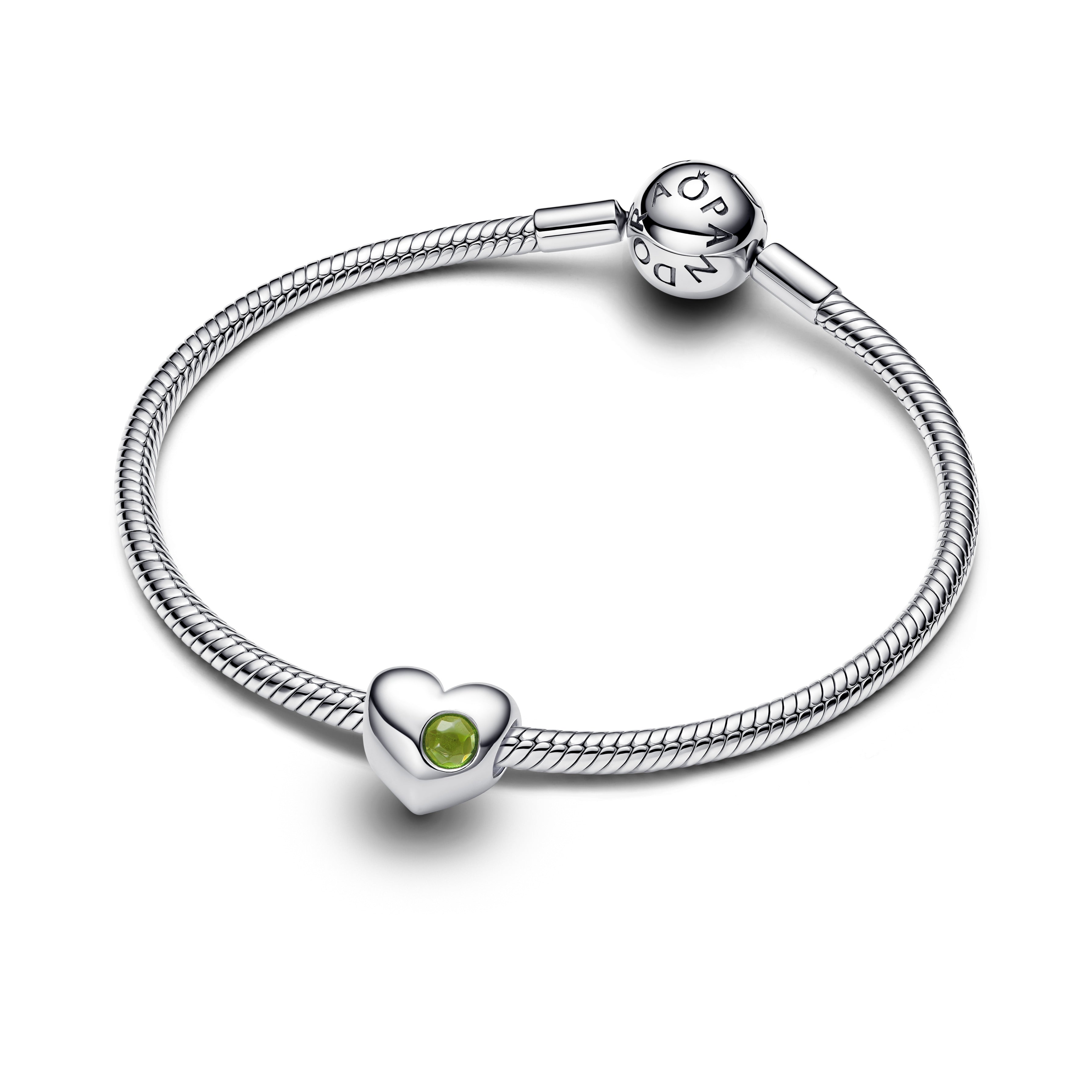 Engravable Heart Sterling Silver Charm With Spring Green Crystal