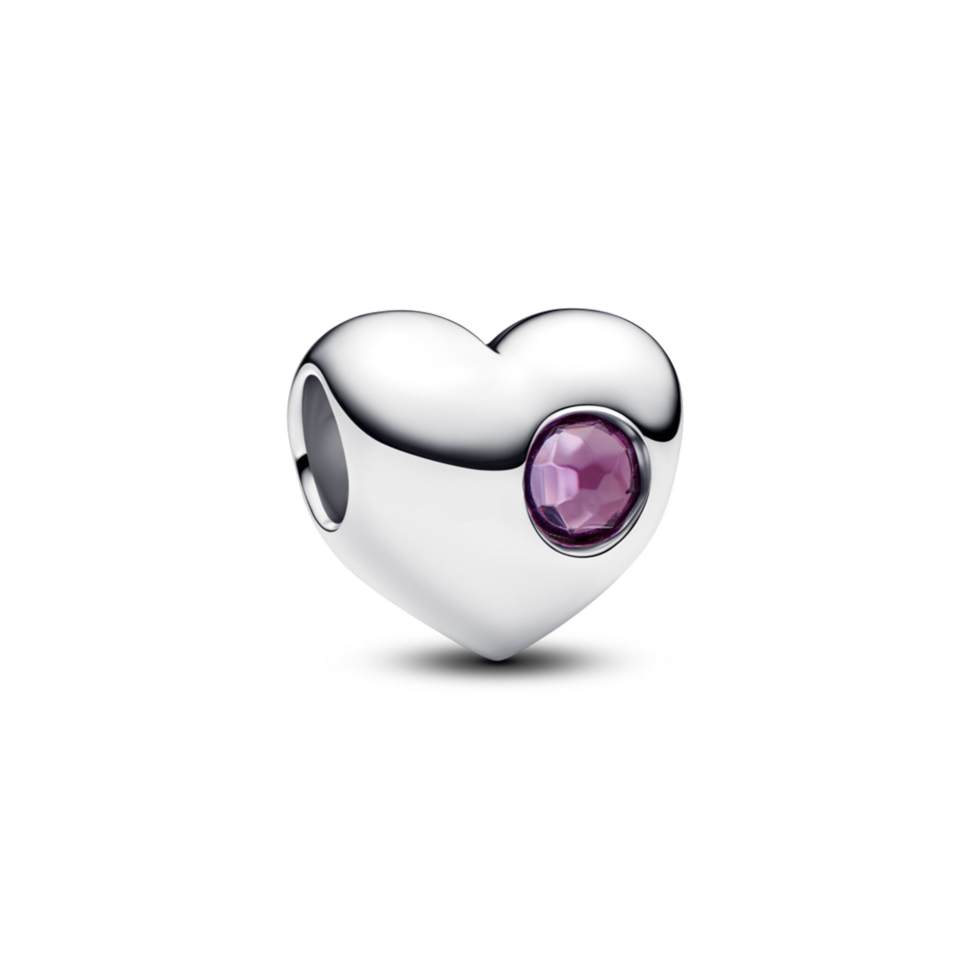 Engravable Heart Sterling Silver Charm With Sweet Grape Purple Crystal