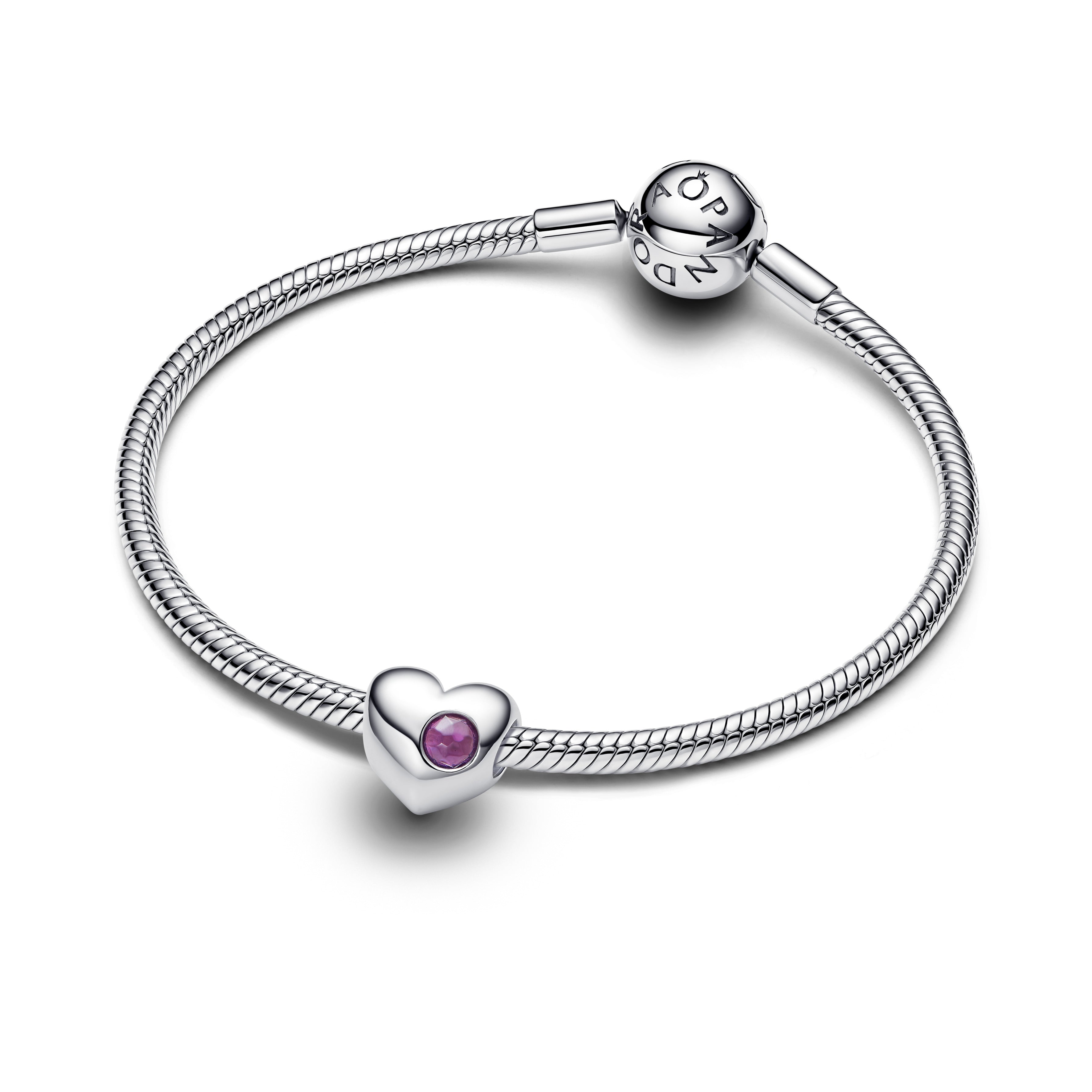 Engravable Heart Sterling Silver Charm With Sweet Grape Purple Crystal