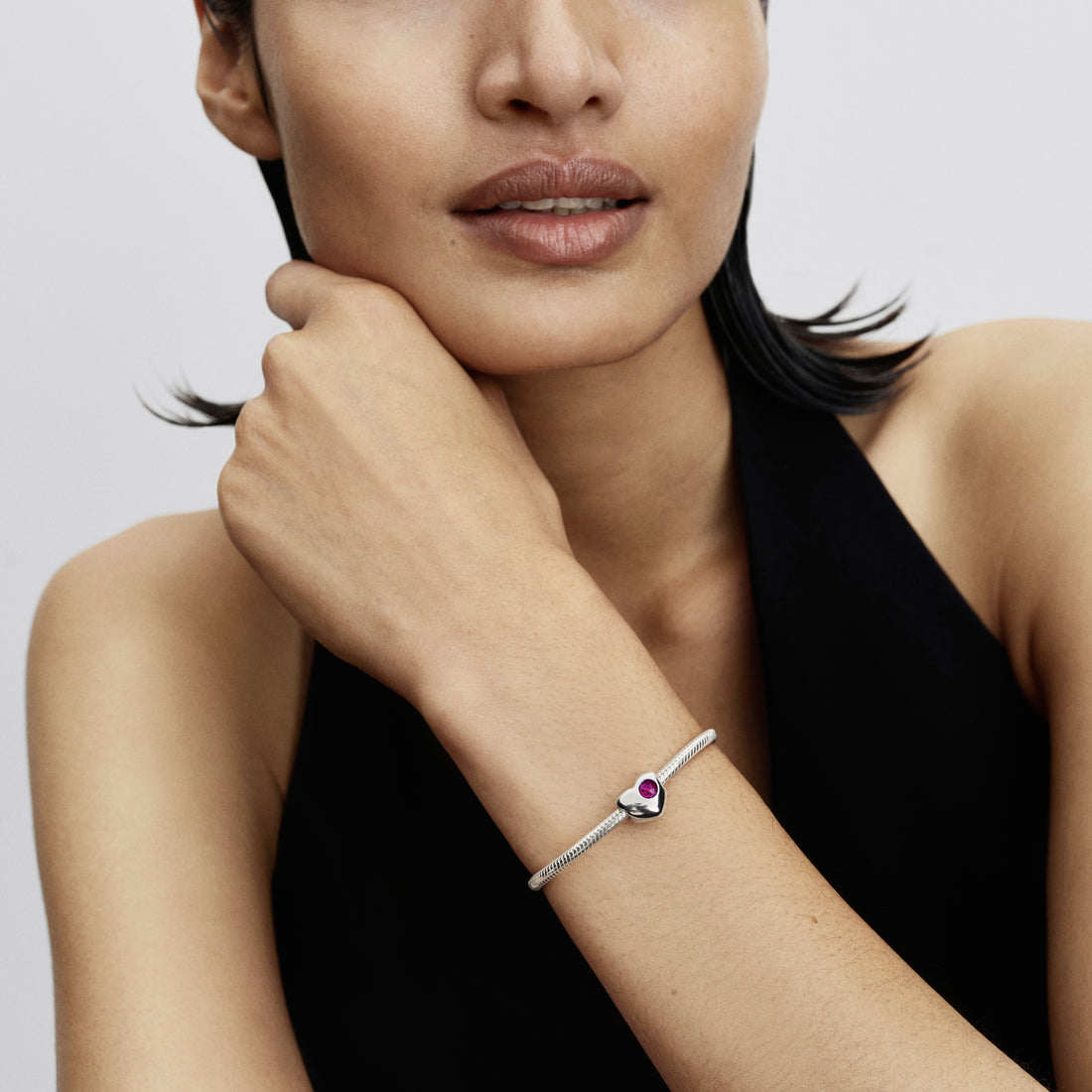 Engravable Heart Sterling Silver Charm With True Red Crystal