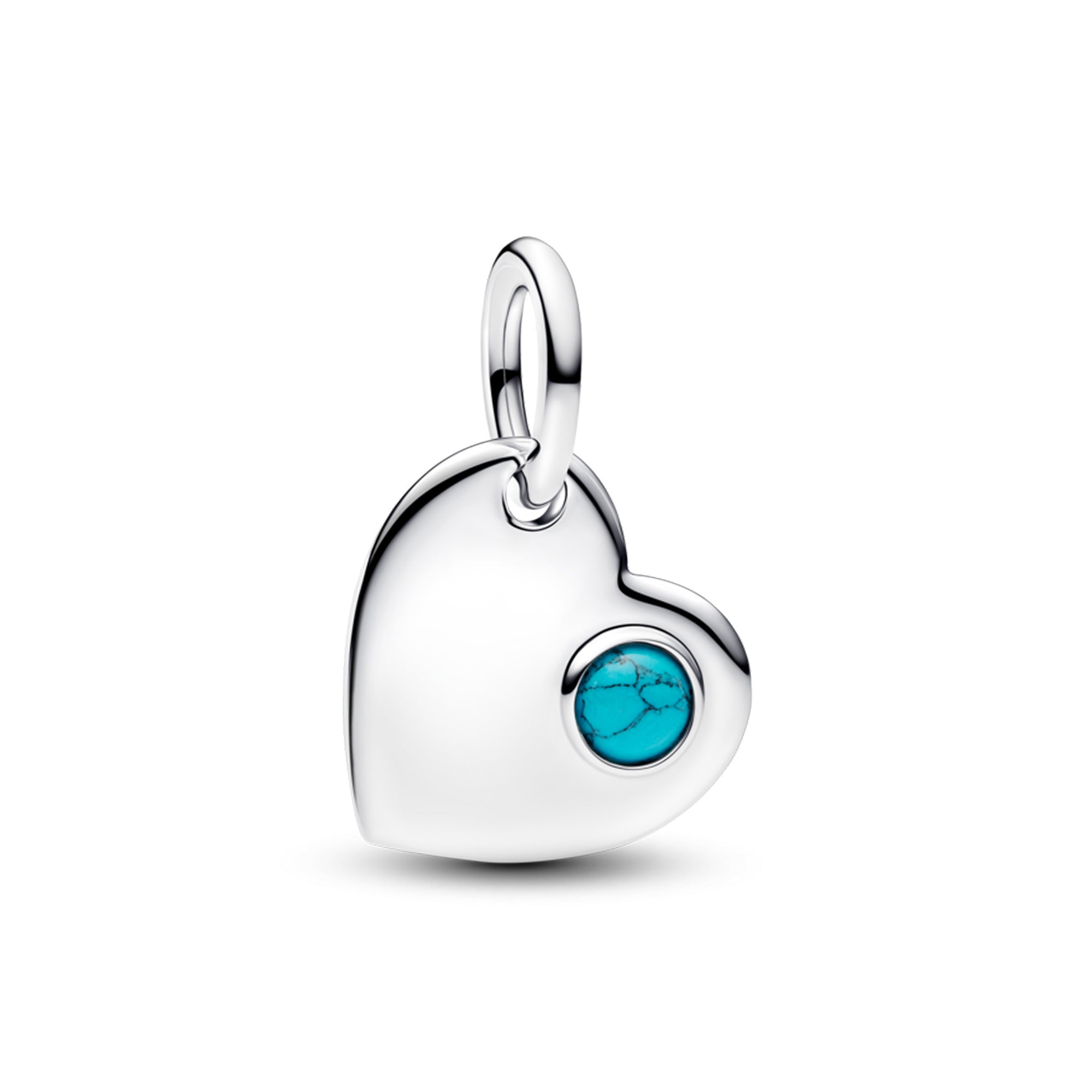 Engravable Heart Sterling Silver Dangle With Capri Blue Crystal