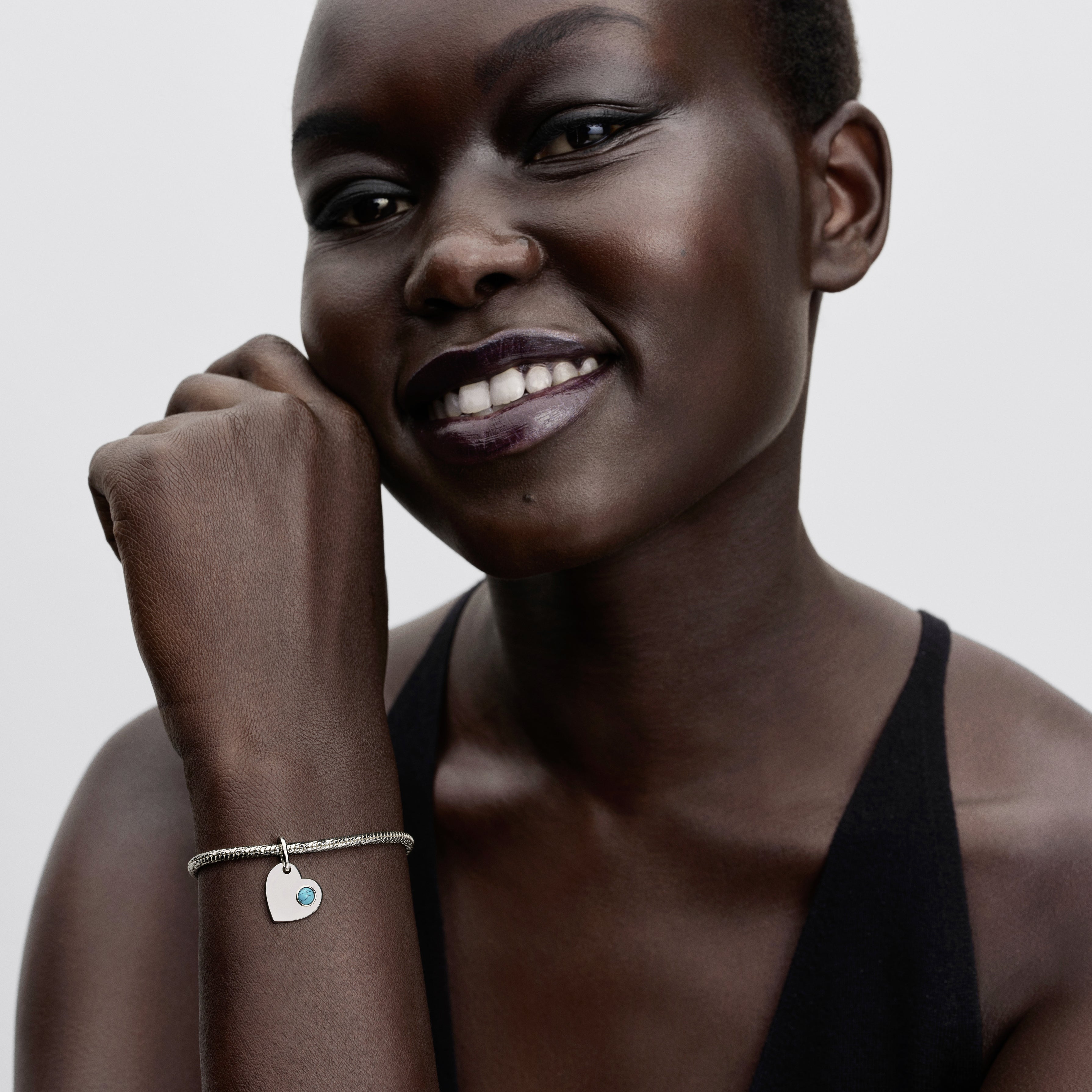 Engravable Heart Sterling Silver Dangle With Capri Blue Crystal