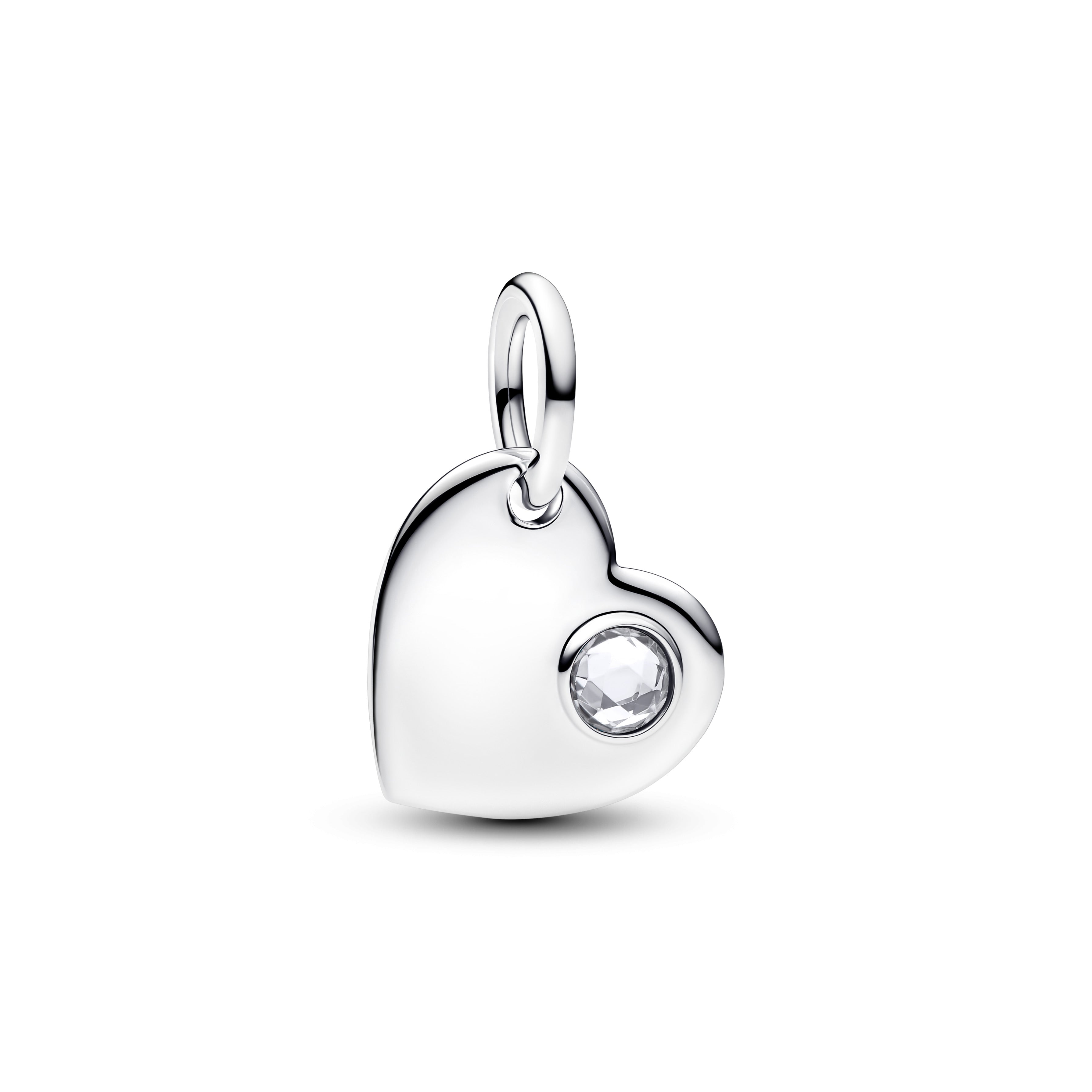 Engravable Heart Sterling Silver Dangle With Clear Cubic Zirconia