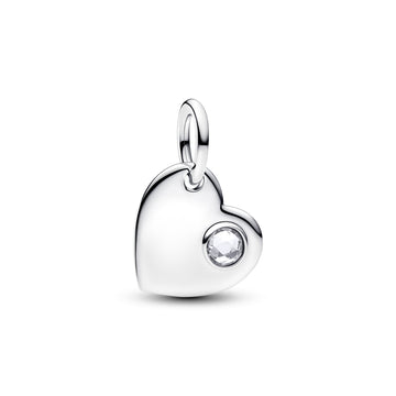 Engravable Heart Sterling Silver Dangle With Clear Cubic Zirconia