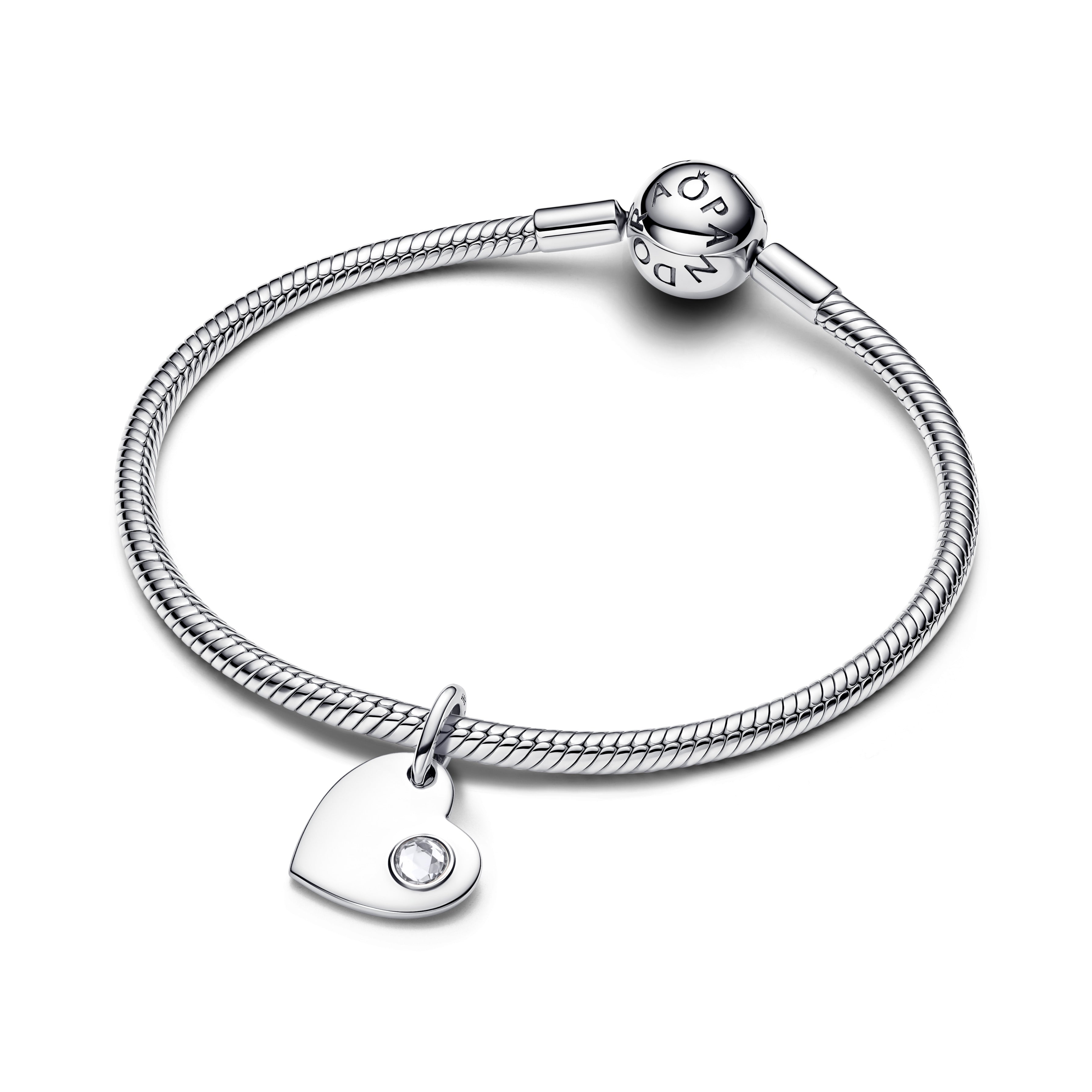 Engravable Heart Sterling Silver Dangle With Clear Cubic Zirconia