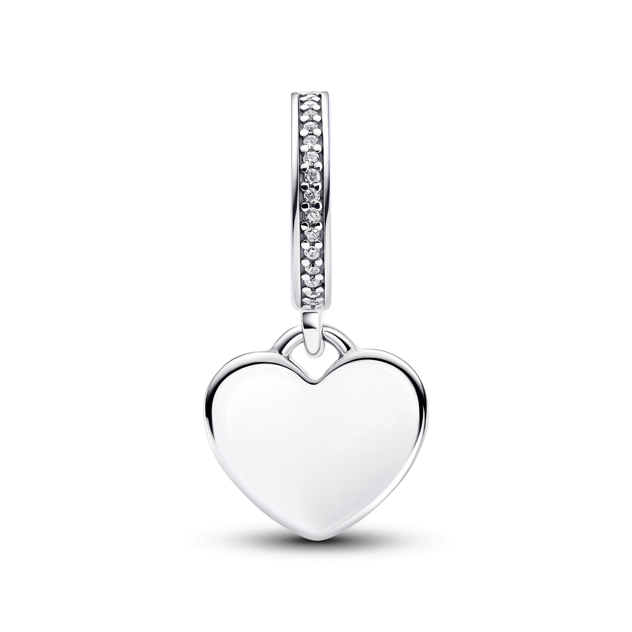 Engravable Heart Sterling Silver Dangle With Clear Cubic Zirconia