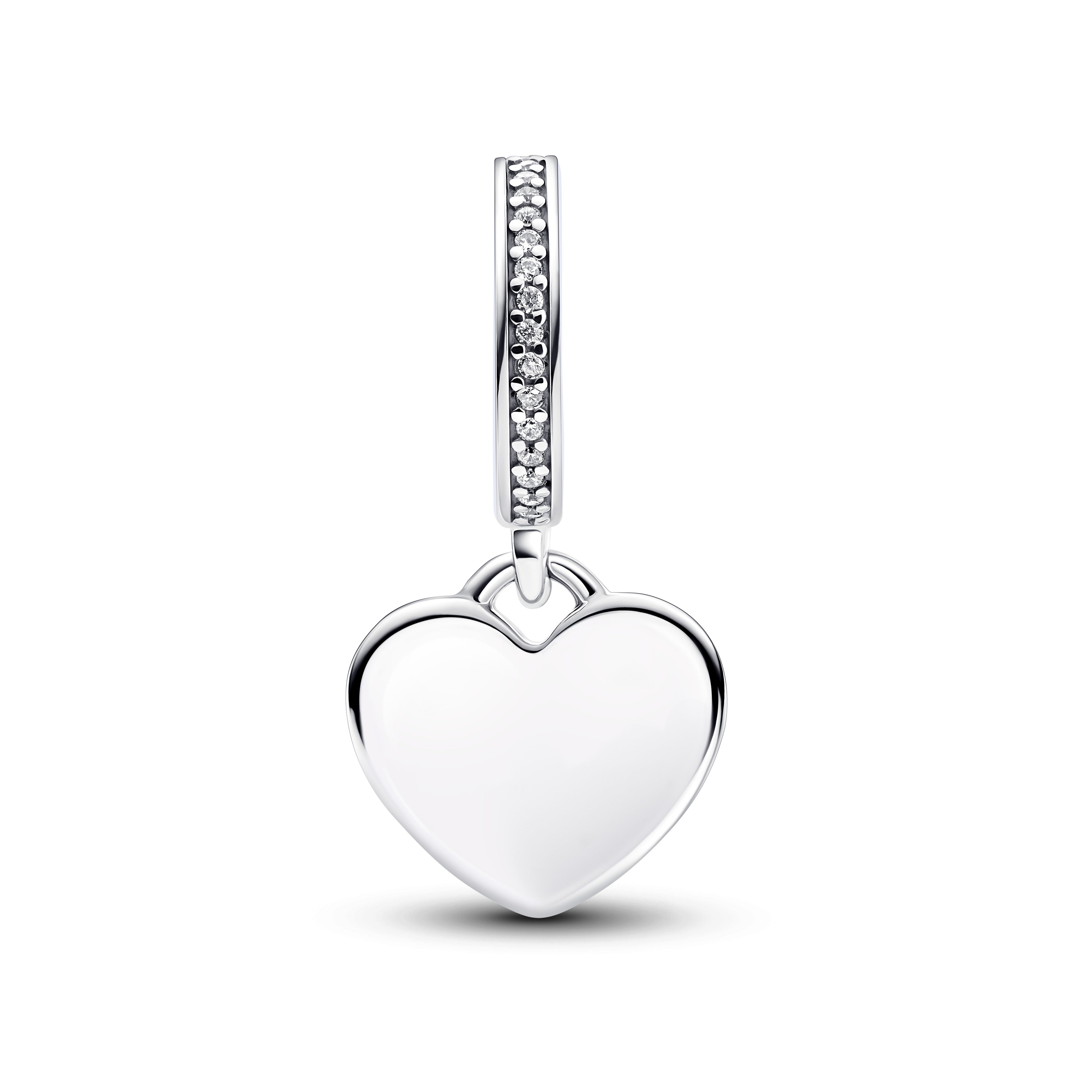 Engravable Heart Sterling Silver Dangle With Clear Cubic Zirconia