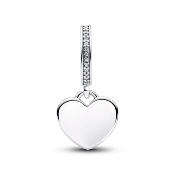 Engravable Heart Sterling Silver Dangle With Clear Cubic Zirconia