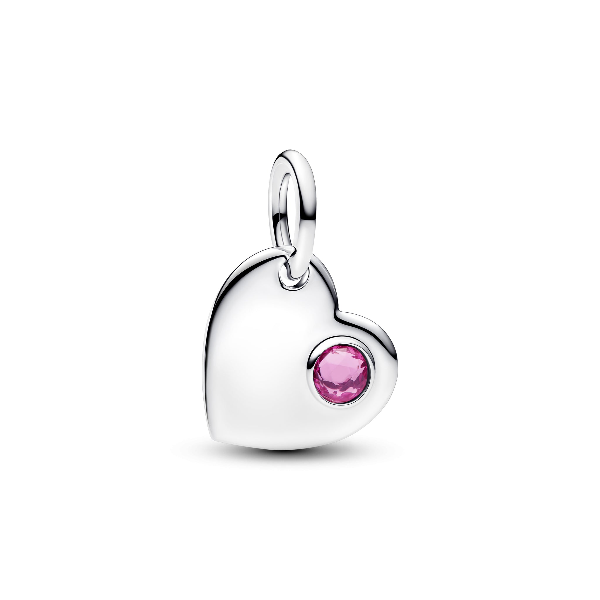 Engravable Heart Sterling Silver Dangle With Plox Pink Crystal