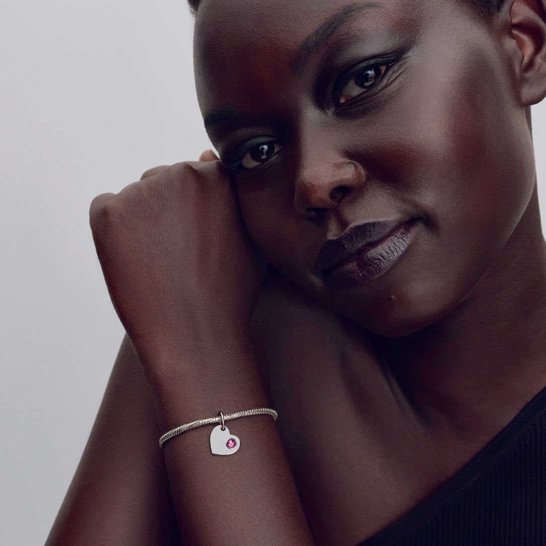 Engravable Heart Sterling Silver Dangle With Plox Pink Crystal