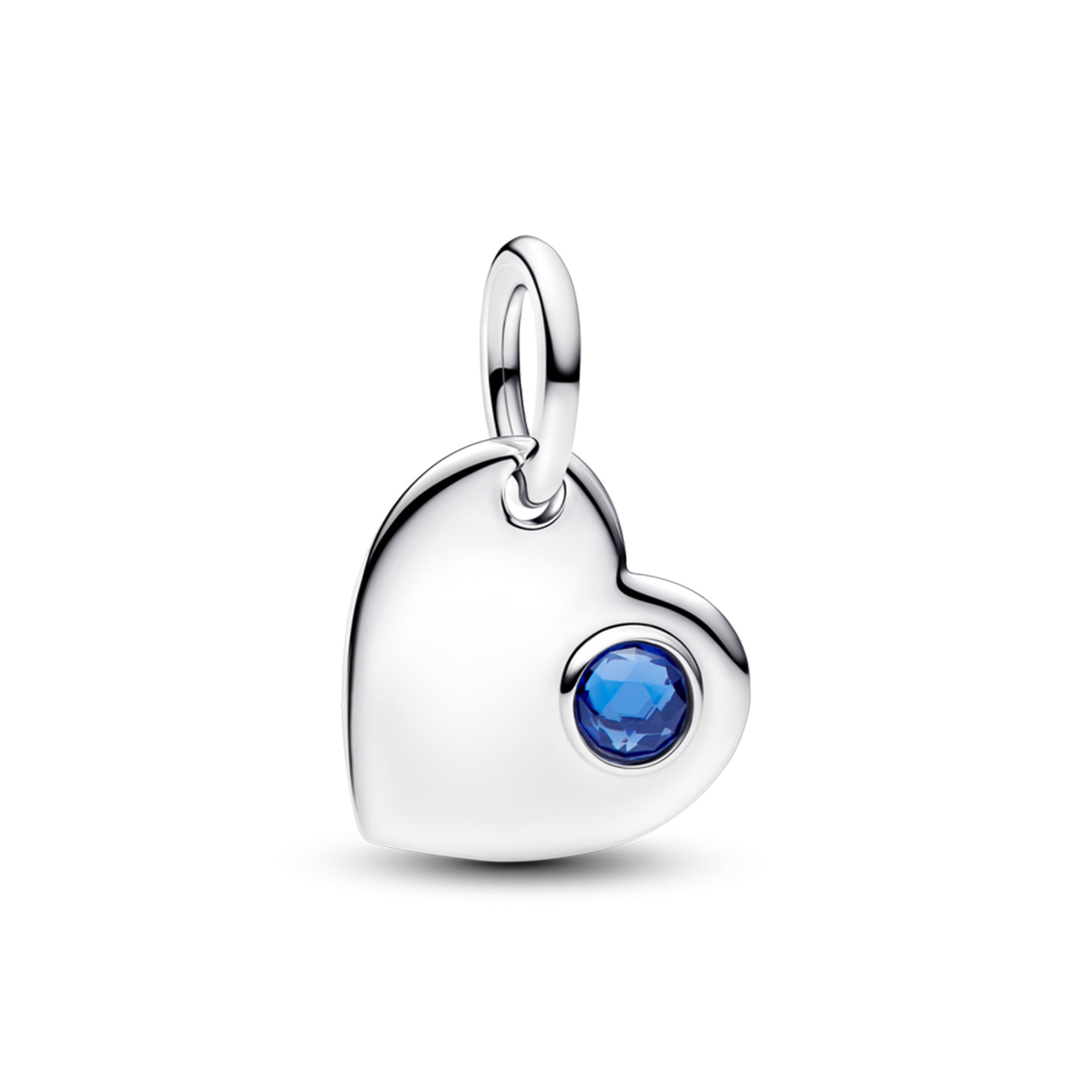 Engravable Heart Sterling Silver Dangle With Princess Blue Crystal
