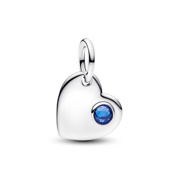 Engravable Heart Sterling Silver Dangle With Princess Blue Crystal