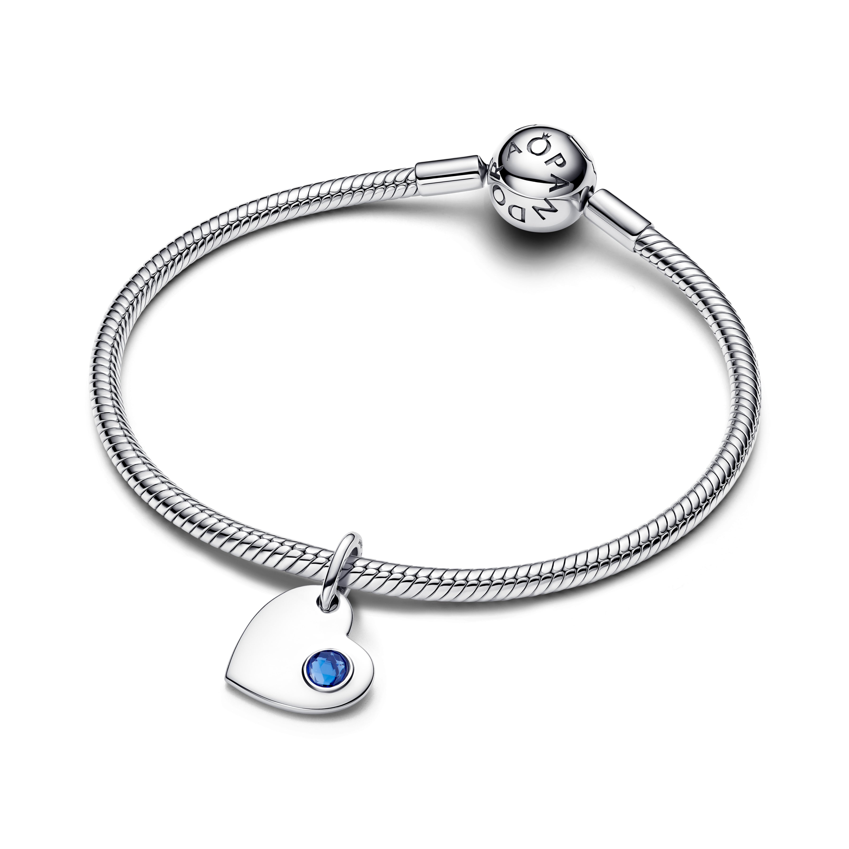 Engravable Heart Sterling Silver Dangle With Princess Blue Crystal
