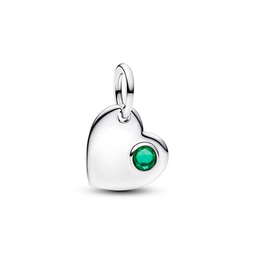Engravable Heart Sterling Silver Dangle With Royal Green Crystal