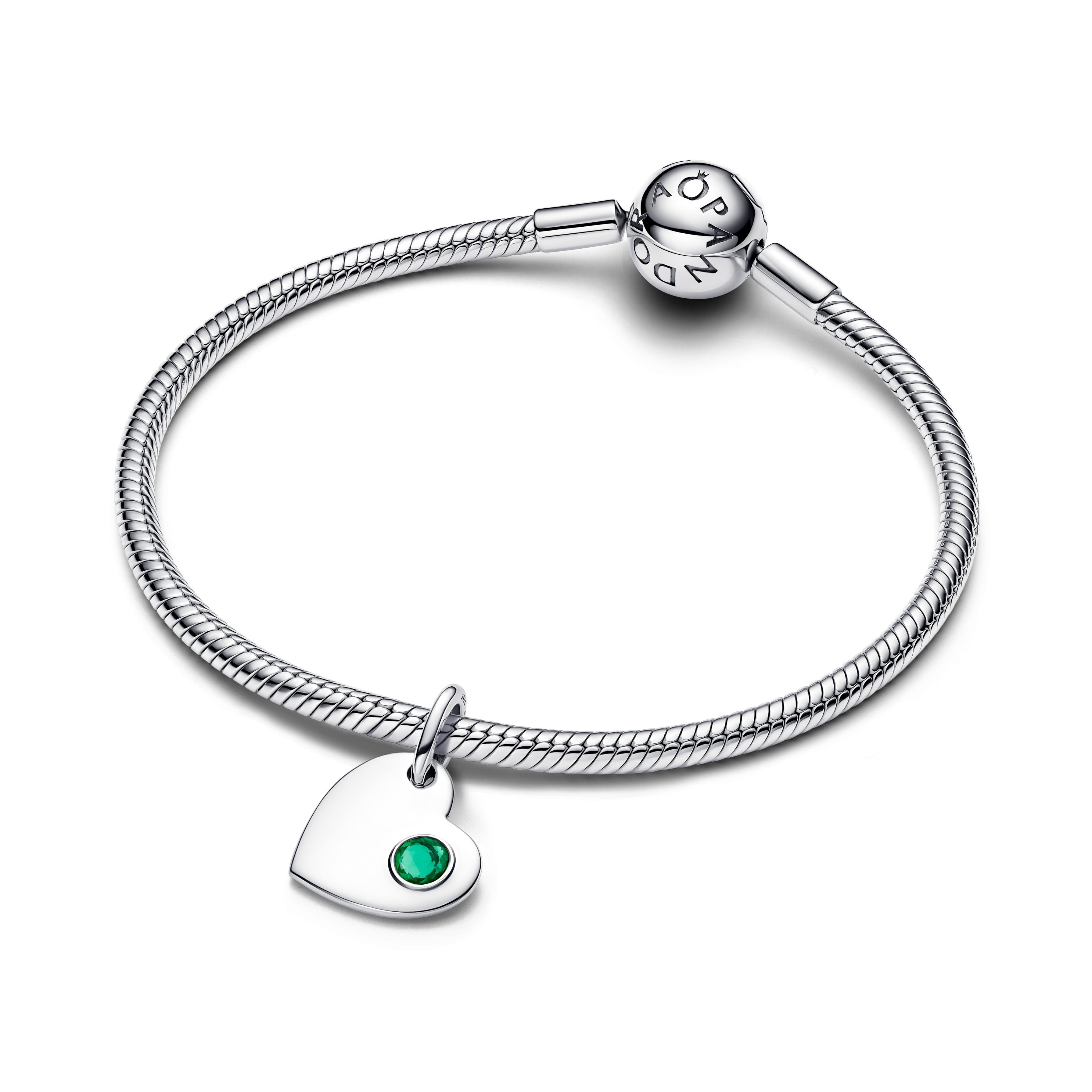 Engravable Heart Sterling Silver Dangle With Royal Green Crystal