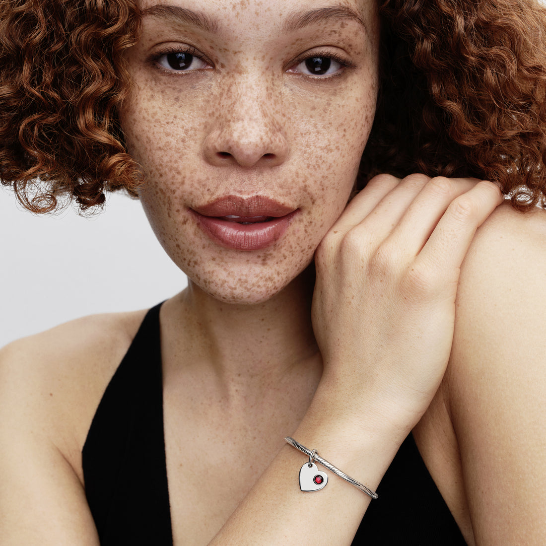 Engravable Heart Sterling Silver Dangle With Salsa Red Crystal