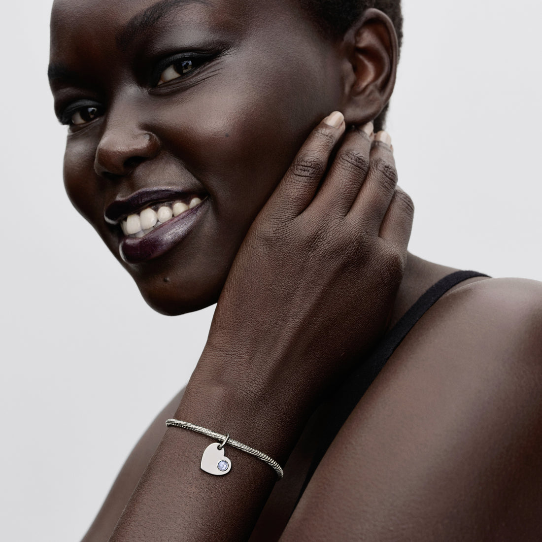 Engravable Heart Sterling Silver Dangle With Sea Aqua Blue Crystal