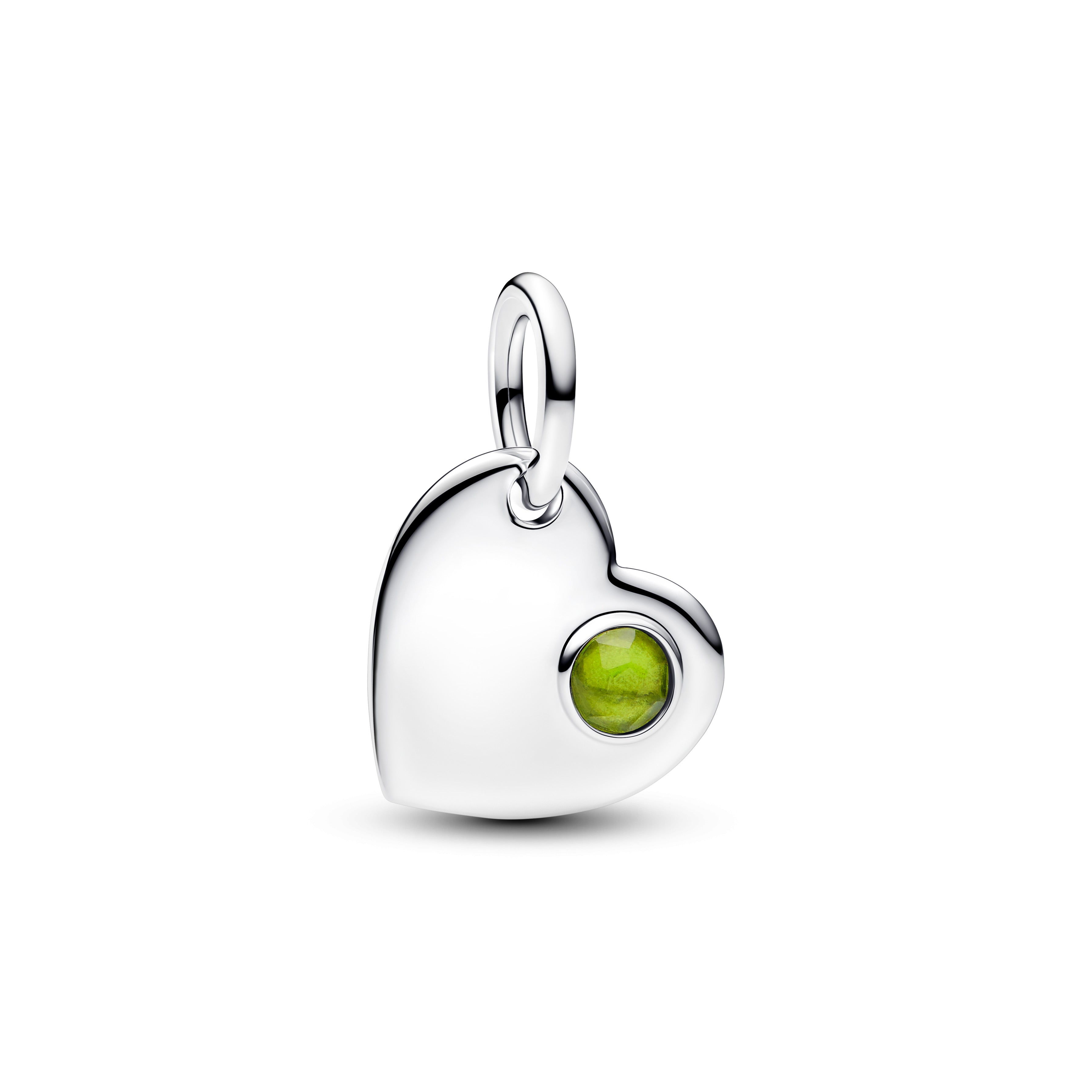 Engravable Heart Sterling Silver Dangle With Spring Green Crystal