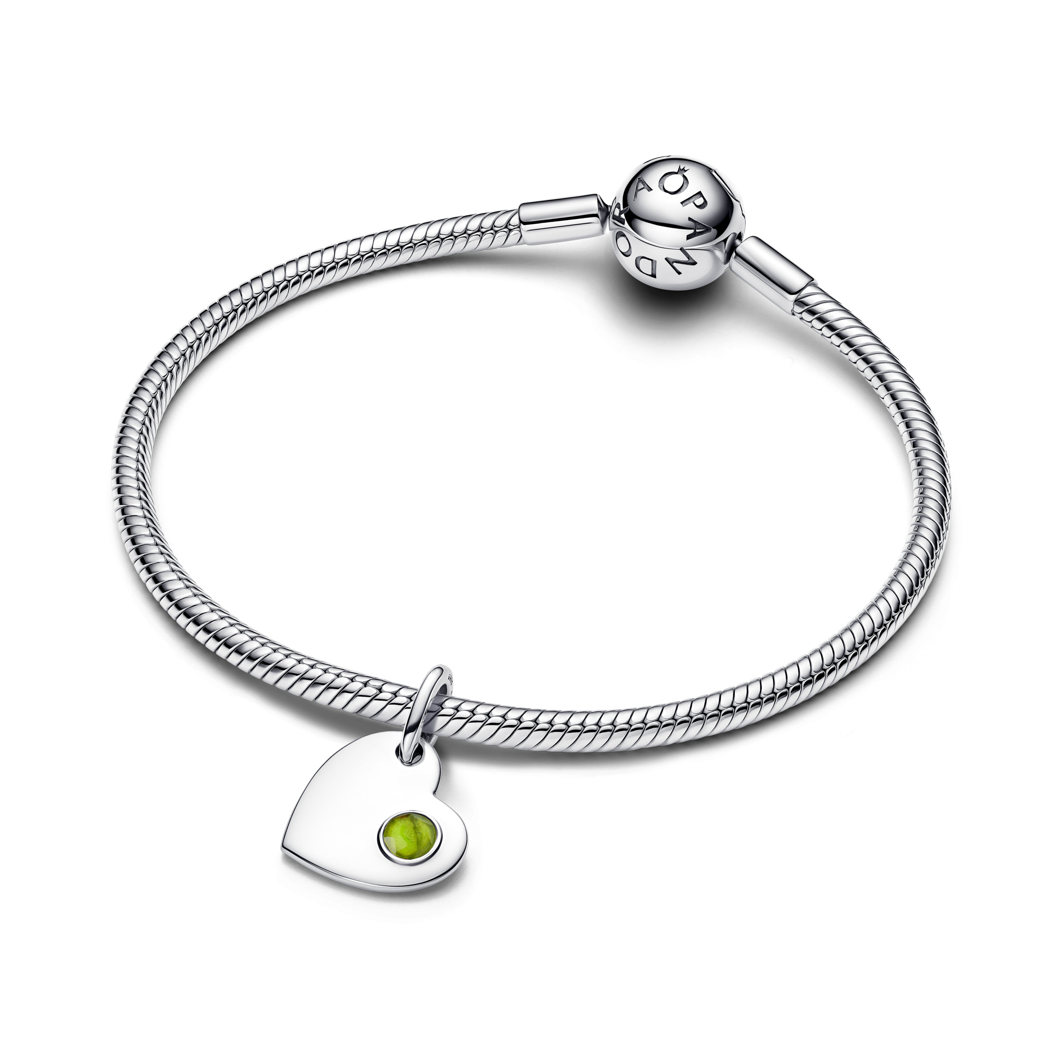 Engravable Heart Sterling Silver Dangle With Spring Green Crystal