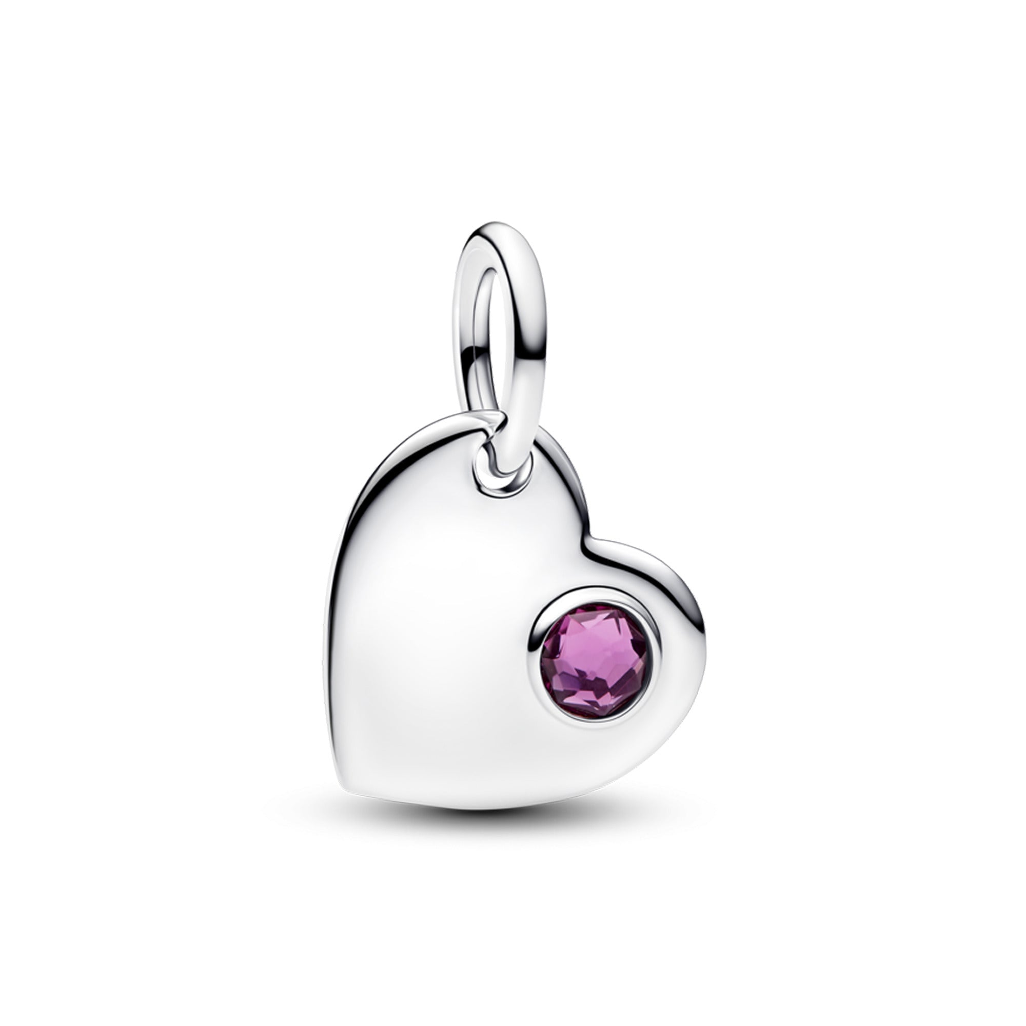 Engravable Heart Sterling Silver Dangle With Sweet Grape Purple Crystal